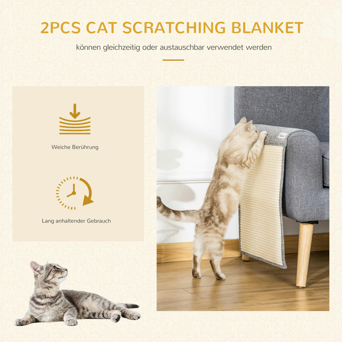 PawHut Tier-Zubehör grau Sisal B/H/L: ca. 45x130x0,3 cm Kratzebrett - grau (0,30/45,00/130,00cm) - PawHut
