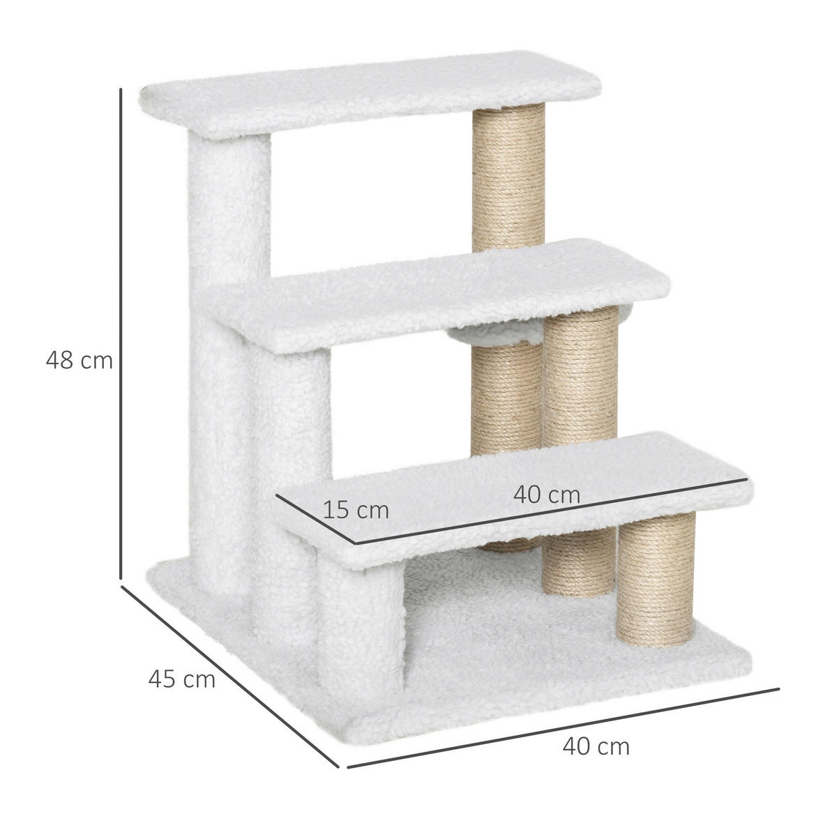 PawHut Haustiertreppe weiß Spanplatte B/H/L: ca. 40x48x45 cm Haustiertreppe - weiß (45,00/40,00/48,00cm) - PawHut