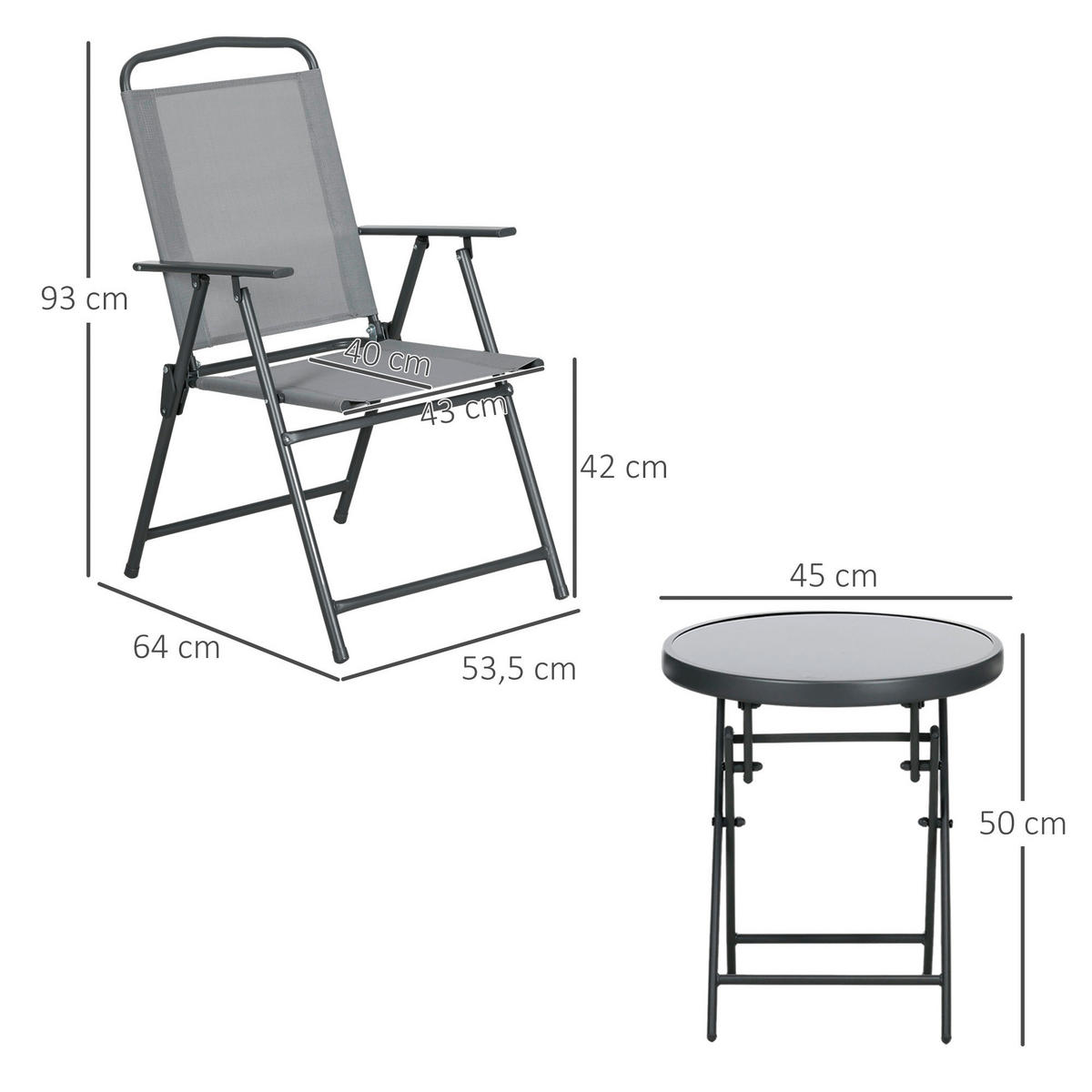Outsunny Bistro-Set hellgrau Mesh B/H/L: ca. 64x93x53,5 cm Bistro-Set - hellgrau (53,50/64,00/93,00cm) - Outsunny