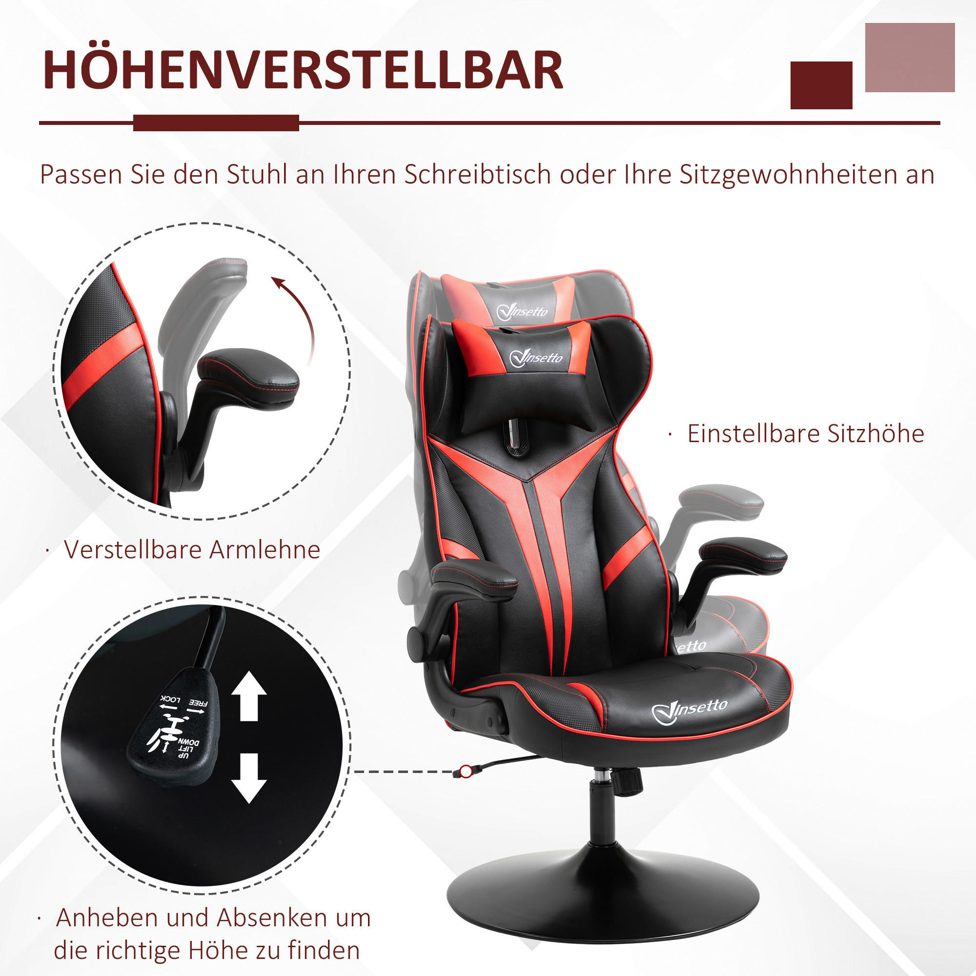 Gaming-Sessel 921-358RD rot schwarz 921-358RD - rot/schwarz (67,00/106,00/75,00cm) - Vinsetto