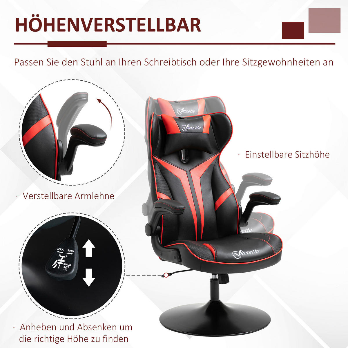 Gaming-Sessel 921-358RD rot schwarz 921-358RD - rot/schwarz (67,00/106,00/75,00cm) - Vinsetto