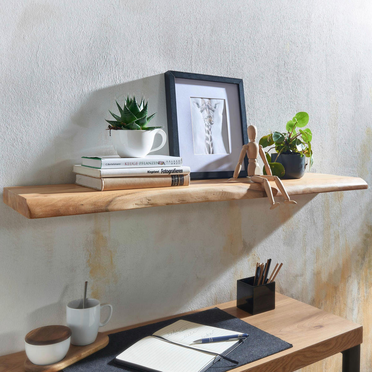 Wandregal braun Holz B/H/T: ca. 100x4x26 cm Wandregal - braun (100,00/4,00/26,00cm) - Wohnling