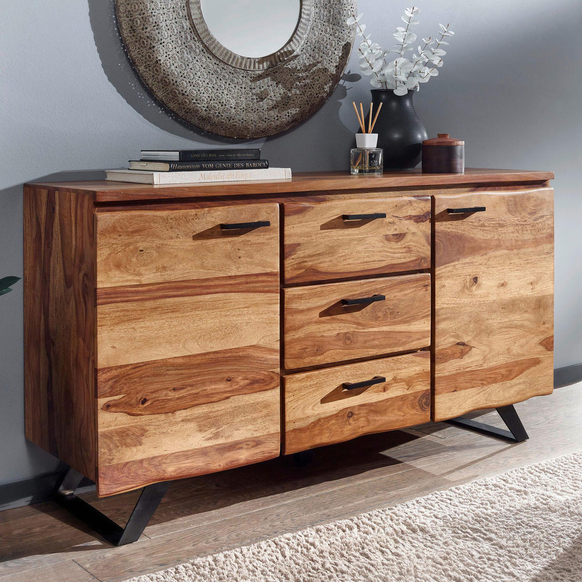 Sideboard rosenholz Nachbildung B/H/T: ca. 145x82x45 cm Sideboard - rosenholz (145,00/82,00/45,00cm) - Wohnling