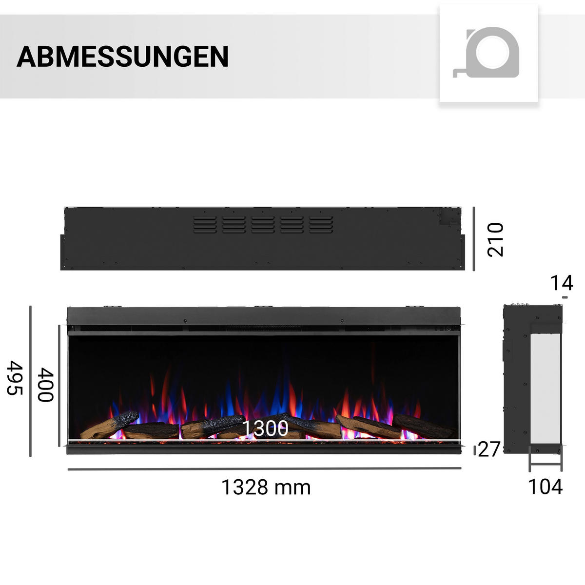 Balderia Elektrischer-Kamin EF409A Athena 52" schwarz B/H/T: ca. 133x50x21 cm ca. 1500 W Elektro-Kamin Athena 52" - schwarz (133,00/50,00/21,00cm) - Balderia