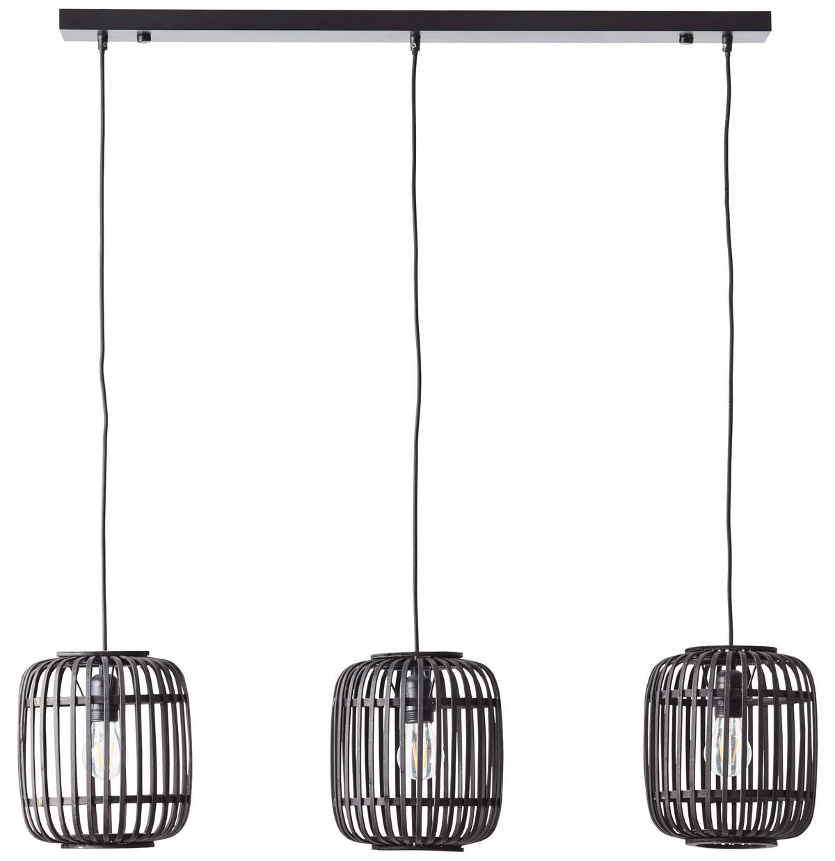 Brilliant Pendelleuchte Woodrow 93778/76 natur schwarz Bambus Metall B/H/T: ca. 105x125x21,5 cm E27 3 Brennstellen Pendelleuchte Woodrow 93778/76 - natur/schwarz (105,00/125,00/21,50cm) - Brilliant