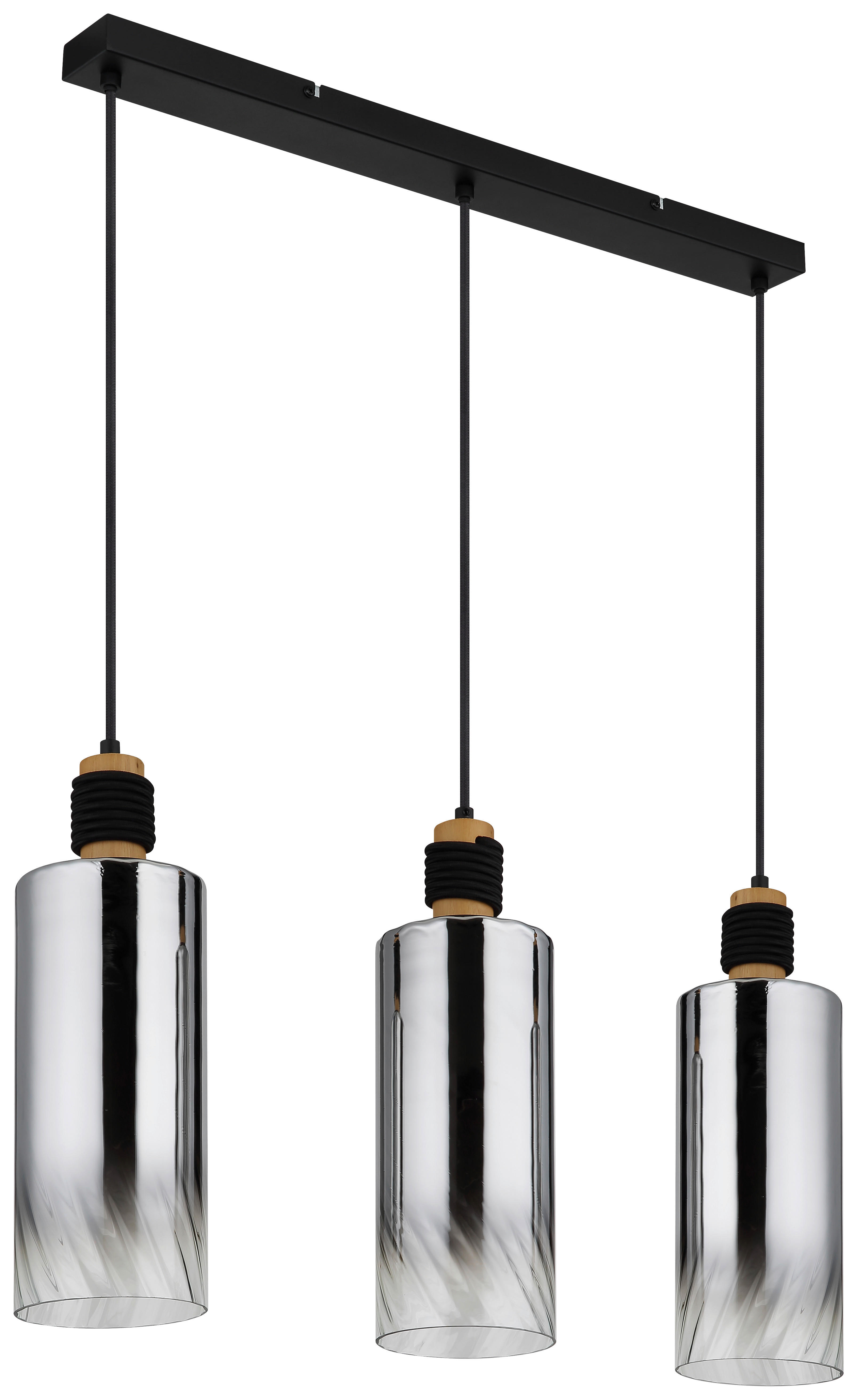 GLOBO Pendelleuchte mattschwarz Rauch braun Glas Holz Metall B/H/T/L: ca. 12x150x68x68 cm E27 3 Brennstellen Osborne - braun/mattschwarz (68,00/12,00/150,00cm) - GLOBO