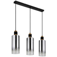GLOBO Pendelleuchte mattschwarz Rauch braun Glas Holz Metall B/H/T/L: ca. 12x150x68x68 cm E27 3 Brennstellen Osborne - braun/mattschwarz (68,00/12,00/150,00cm) - GLOBO