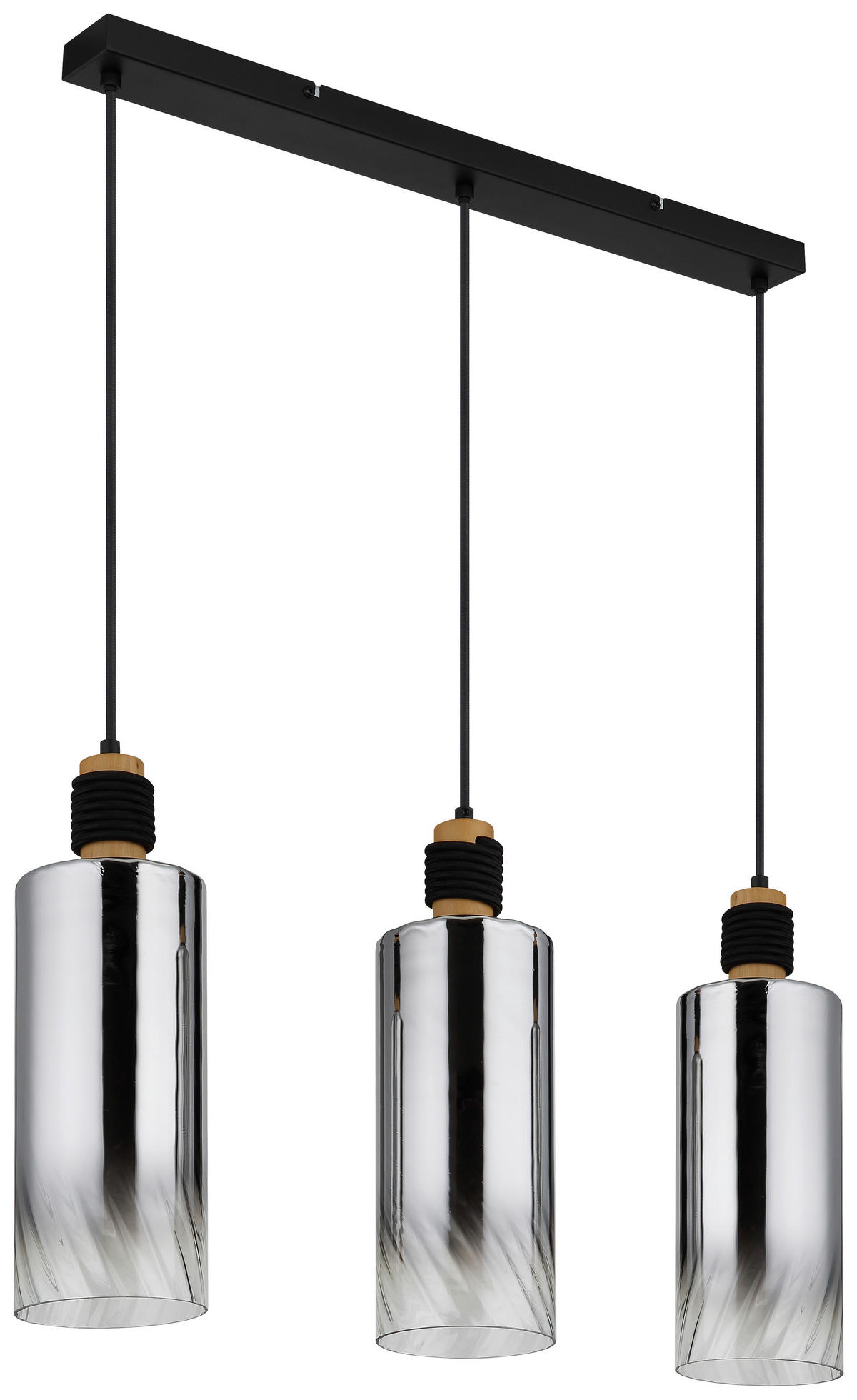 GLOBO Pendelleuchte mattschwarz Rauch braun Glas Holz Metall B/H/T/L: ca. 12x150x68x68 cm E27 3 Brennstellen Osborne - braun/mattschwarz (68,00/12,00/150,00cm) - GLOBO