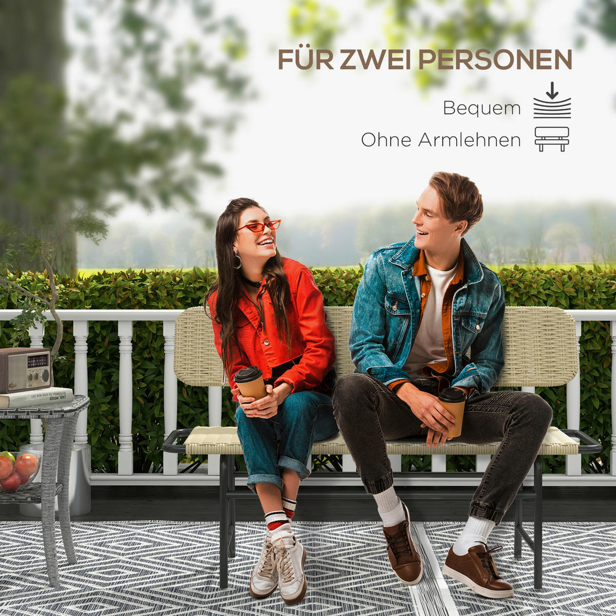 Outsunny Gartenbank khaki Polyrattan B/H/L: ca. 66x132x80 cm Gartenbank - khaki (80,00/66,00/132,00cm) - Outsunny