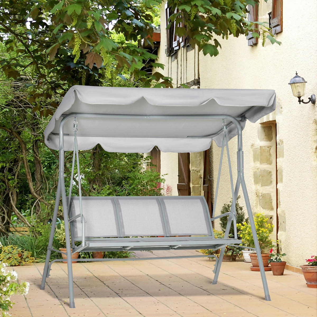 Outsunny Hollywoodschaukel creme Polyester B/H/L: ca. 342x250x450 cm Hollywoodschaukel - creme (450,00/342,00/250,00cm) - Outsunny