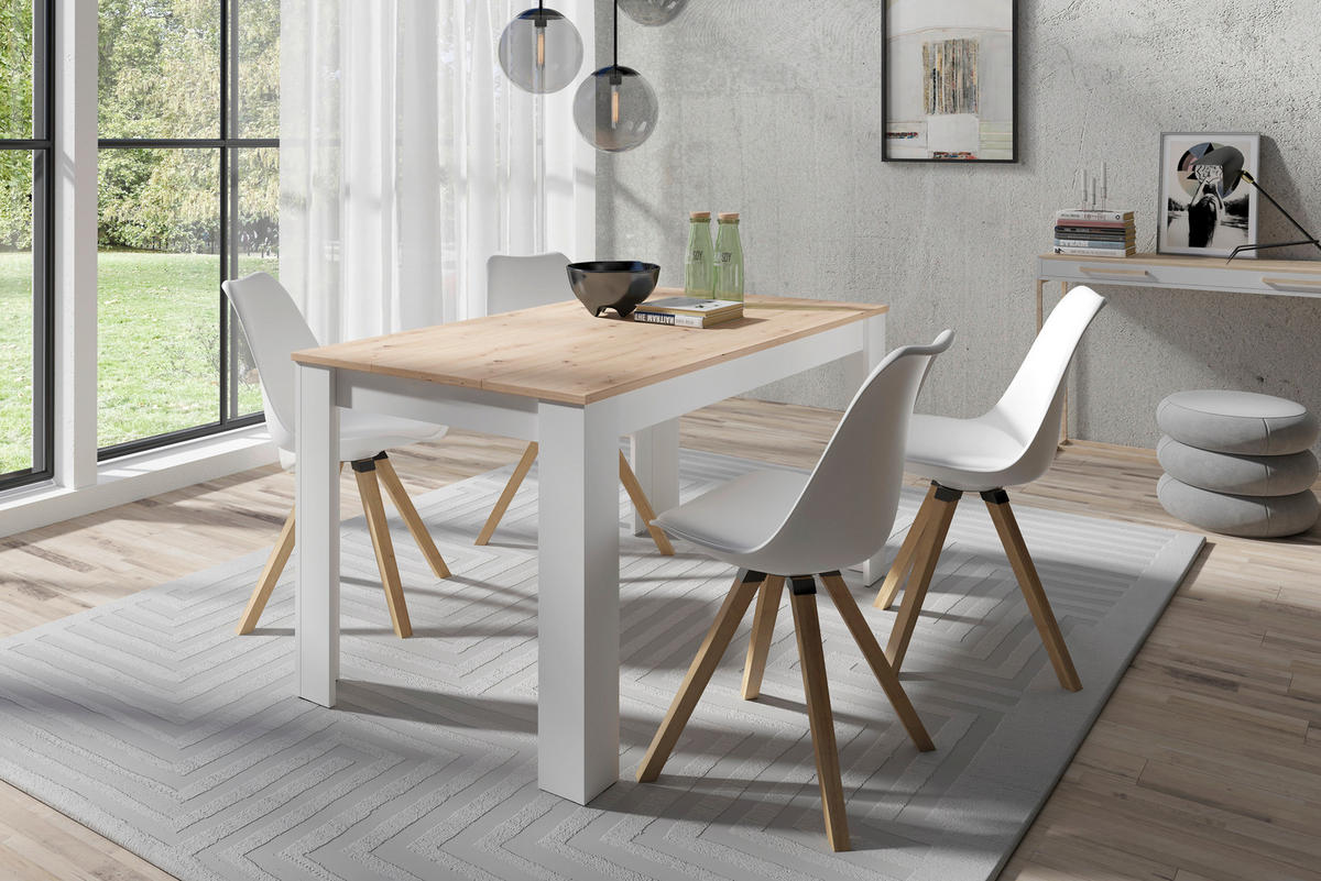 Tischgruppe KIRA weiß Eiche B/H/T: ca. 140x75x80 cm KIRA - Eiche/weiß (140,00/75,00/80,00cm) - byLIVING