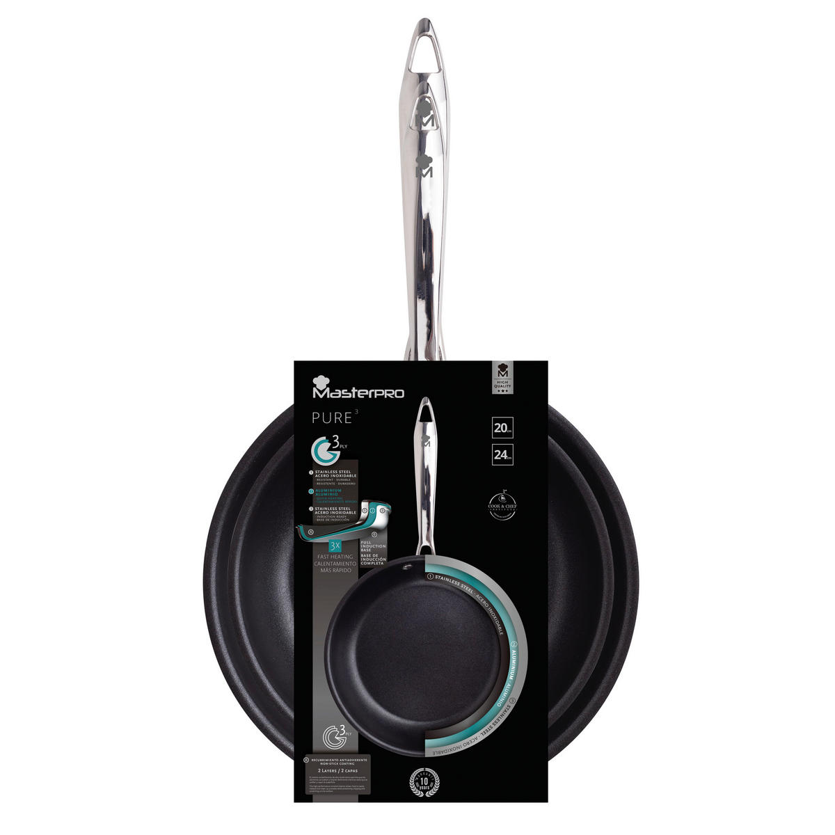 MASTERPRO Pfannenset PURE 3 silber Edelstahl PURE 3 - silber - MASTERPRO