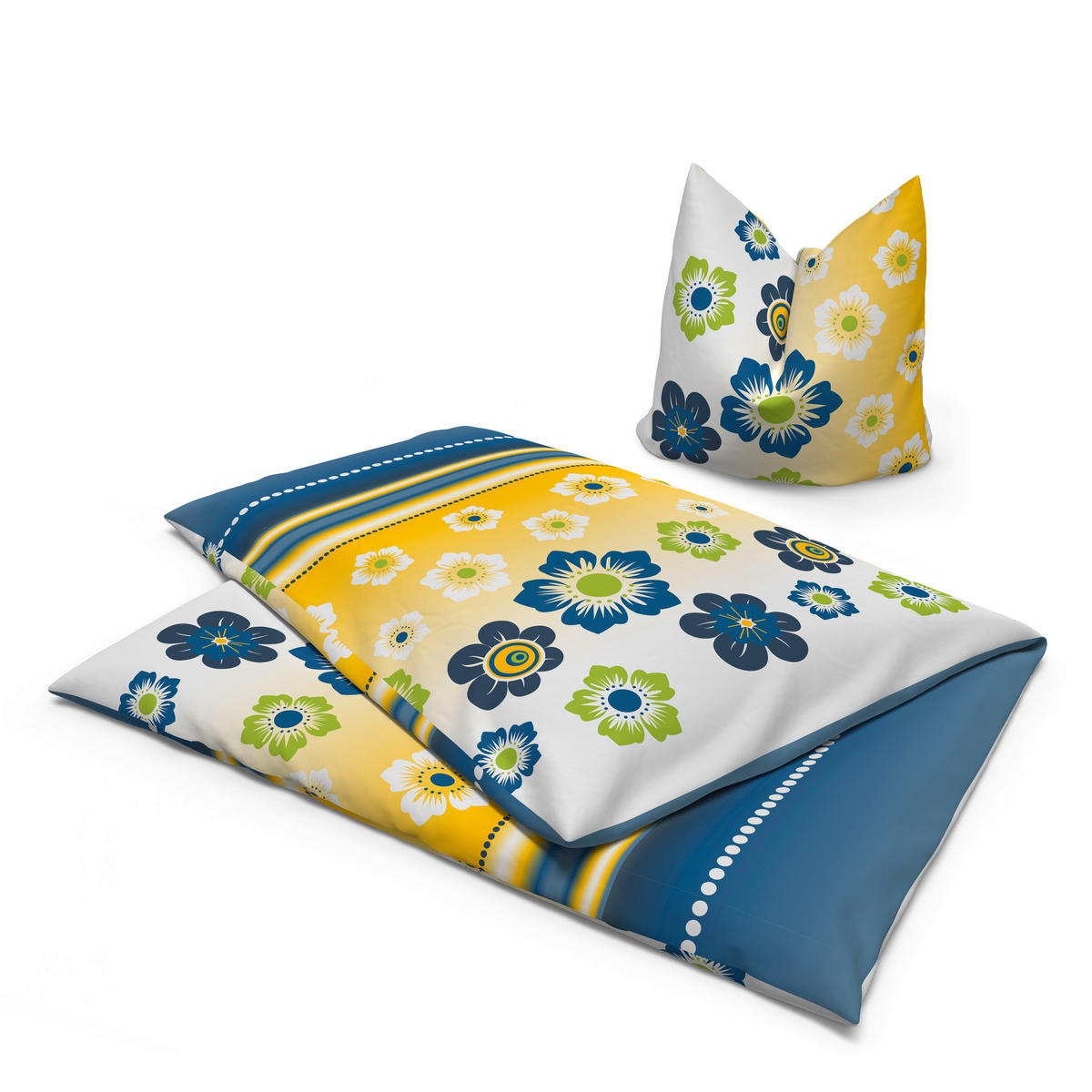 Microfaser Bettwäsche Bettwäsche_Microfaser Blumen - blau/gelb (135,00/200,00cm)