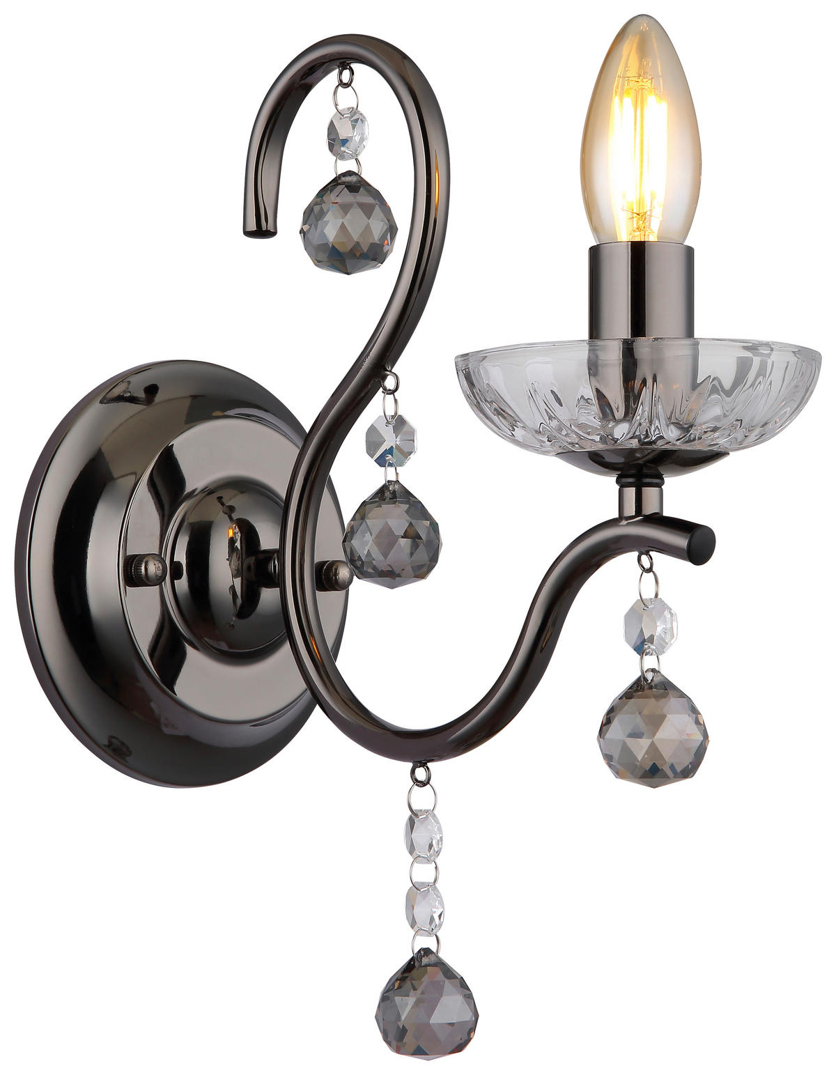 GLOBO Wandleuchte Rauch transparent schwarz Metall Glas B/H/T: ca. 14x33x24 cm E14 1 Brennstellen CAMILA - schwarz/Rauch (14,00/33,00/24,00cm) - GLOBO