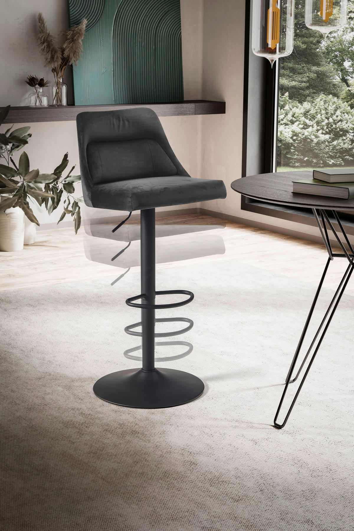 Barhocker schwarz schwarz Samt Eisen B/H/T: ca. 45x106x51 cm Barhocker - schwarz (45,00/106,00/51,00cm) - Wohnling