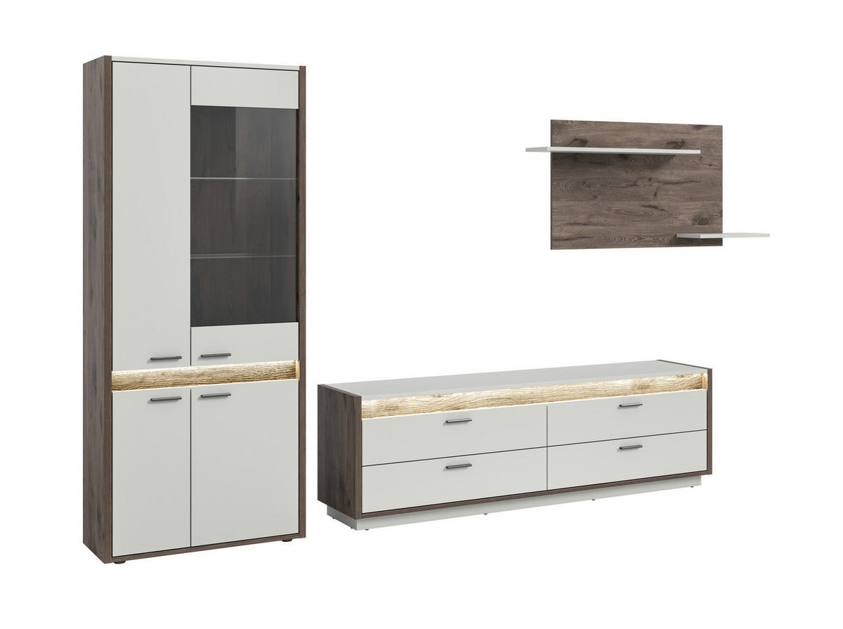 Wohnwand Falcona Nox Oak Nachbildung hellgrau B/H/T: ca. 299x198x43 cm Falcona - hellgrau (299,00/198,00/43,00cm) - xonox.home