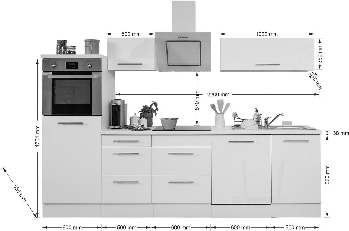 Respekta Küchenblock Amanda schwarz Hochglanz B/H/T: ca. 280x200x60 cm Amanda - schwarz/Edelstahloptik (280,00/200,00/60,00cm) - Respekta