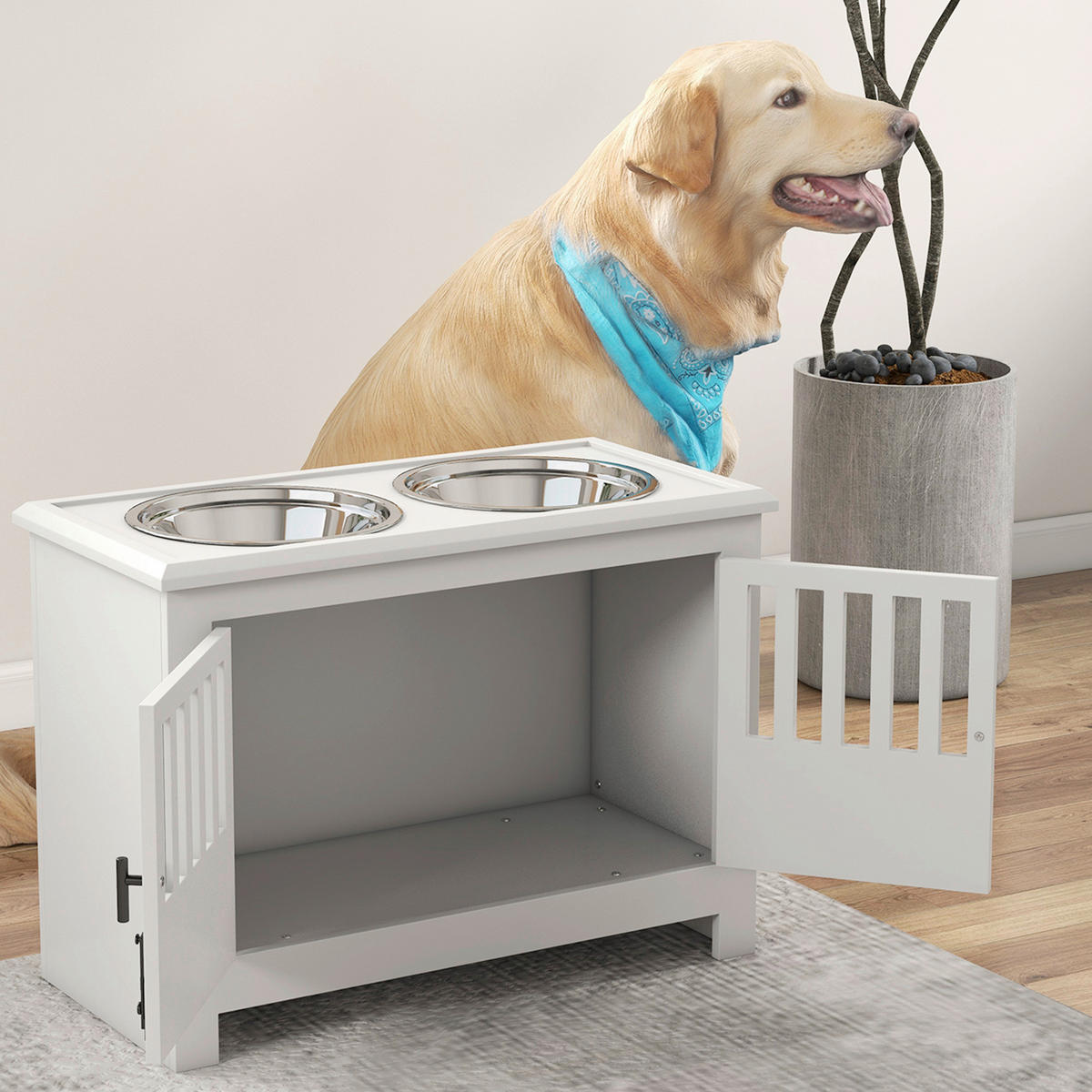 PawHut Futterstation weiß Stahl B/H/L: ca. 30x43x60 cm Futterstation - weiß (60,00/30,00/43,00cm) - PawHut
