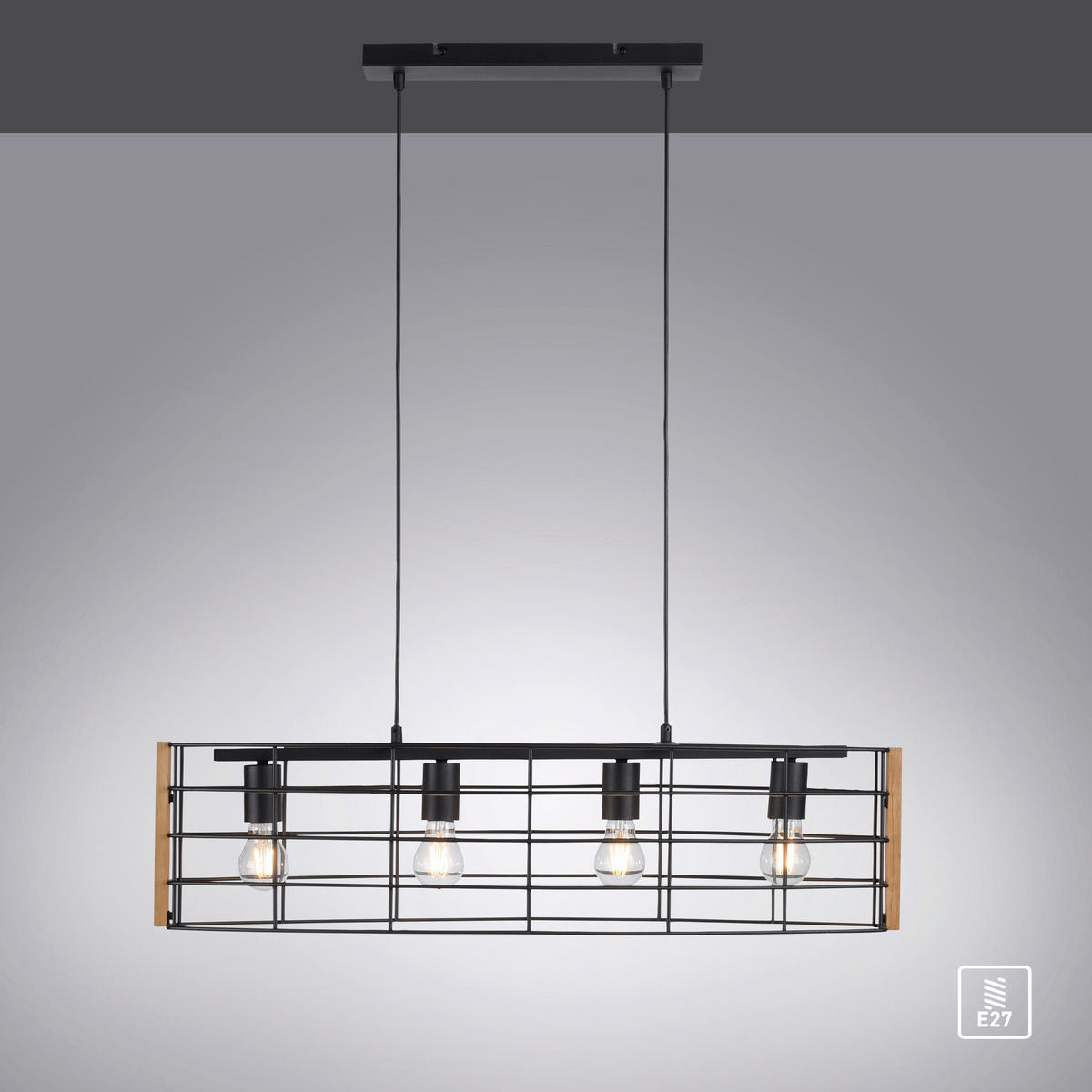 Just Light Pendelleuchte DRAIN 15253-18 schwarz kiefer Metall Holz B/H/T: ca. 83x150x26 cm E27 4 Brennstellen DRAIN - kiefer/schwarz (83,00/150,00/26,00cm) - Just Light