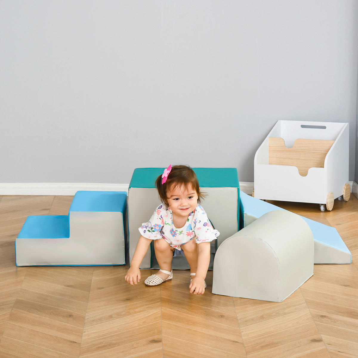 HOMCOM Kinder Bausteine 4er Set B/H/L: ca. 50x150x39 cm Kinder-Softplay-Set - blau/hellgrau (39,00/50,00/150,00cm) - HOMCOM