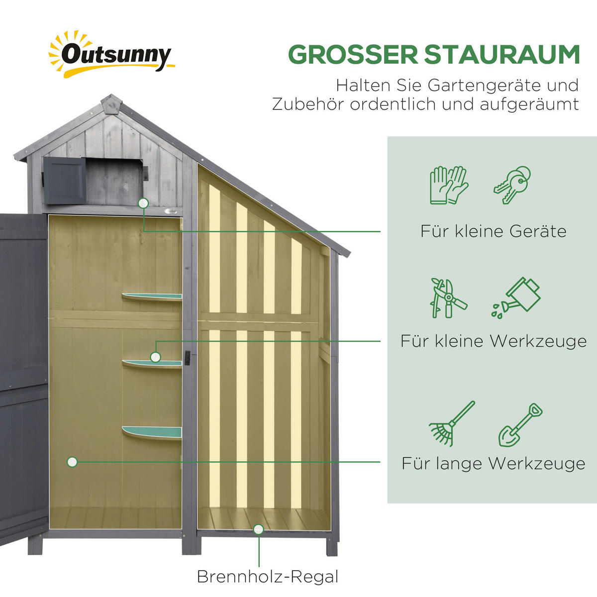 Outsunny Gartenschrank Gartenschrank - grau (129,00/51,50/180,00cm) - Outsunny