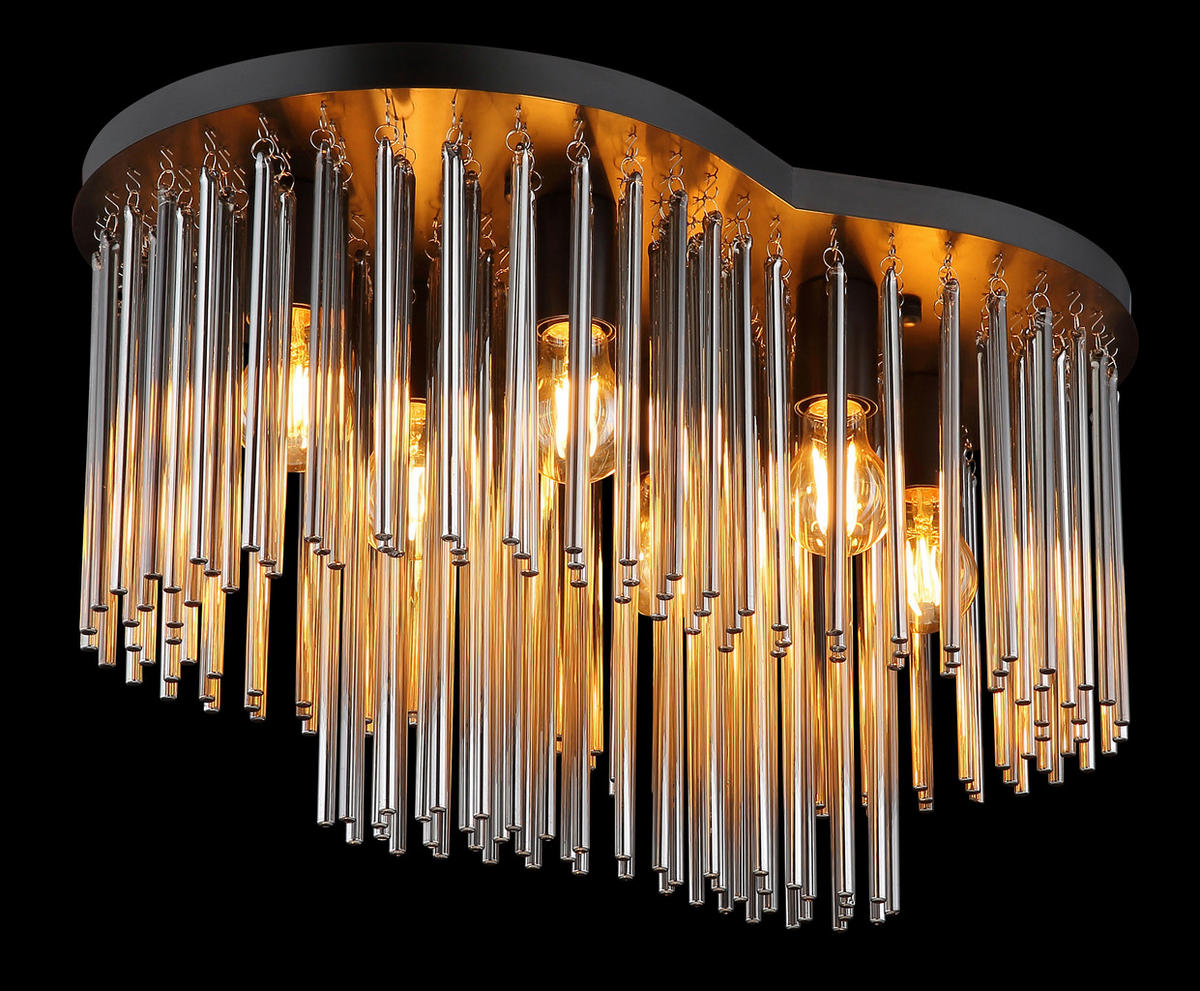 GLOBO Deckenleuchte mattschwarz Rauch Metall Glas B/H/T/L: ca. 35x34,5x60x60 cm E27 6 Brennstellen Gorley - mattschwarz/Rauch (60,00/35,00/34,50cm) - GLOBO