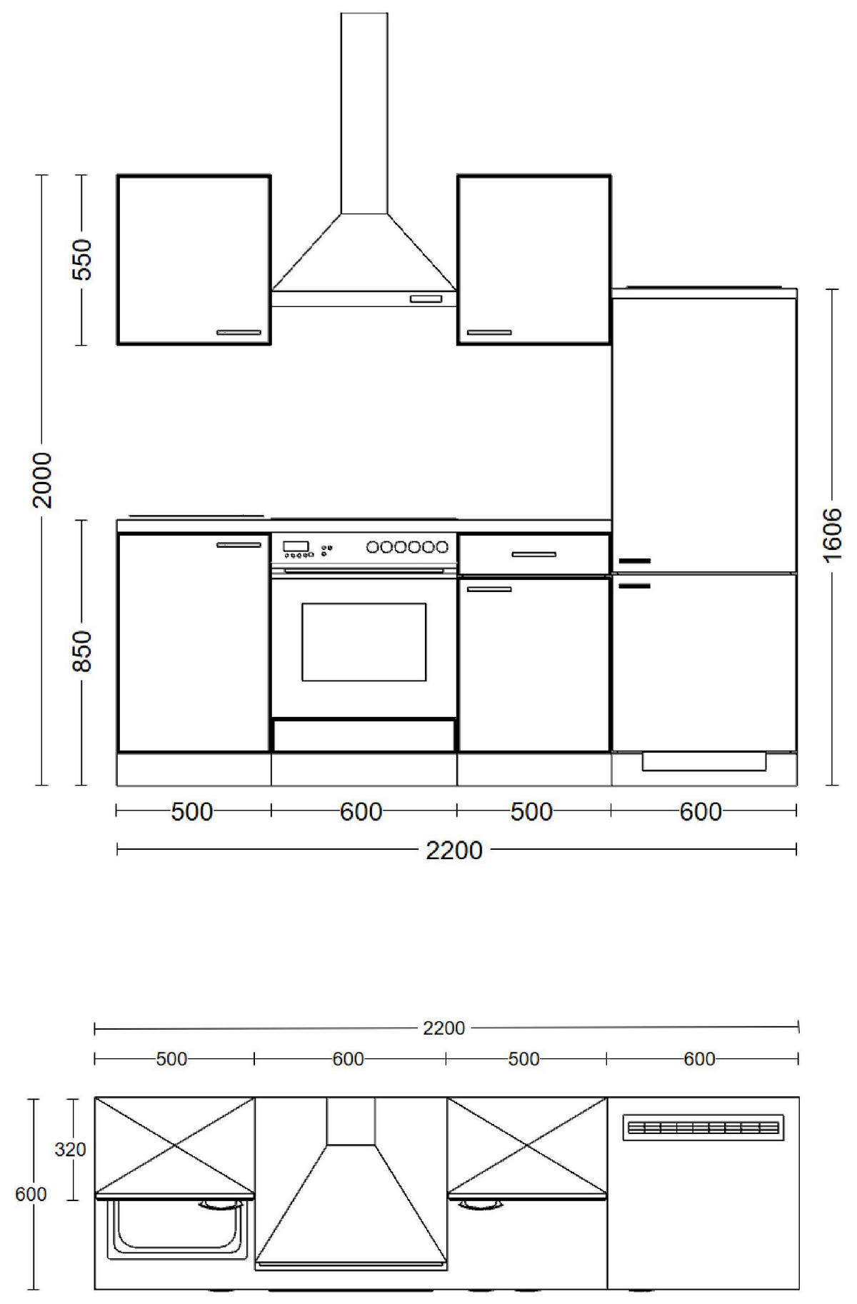 Flex-Well Küchenblock Morena Basalt matt B/H/T: ca. 220x200x60 cm Morena - Eiche/Basalt (220,00/200,00/60,00cm) - Flex-Well