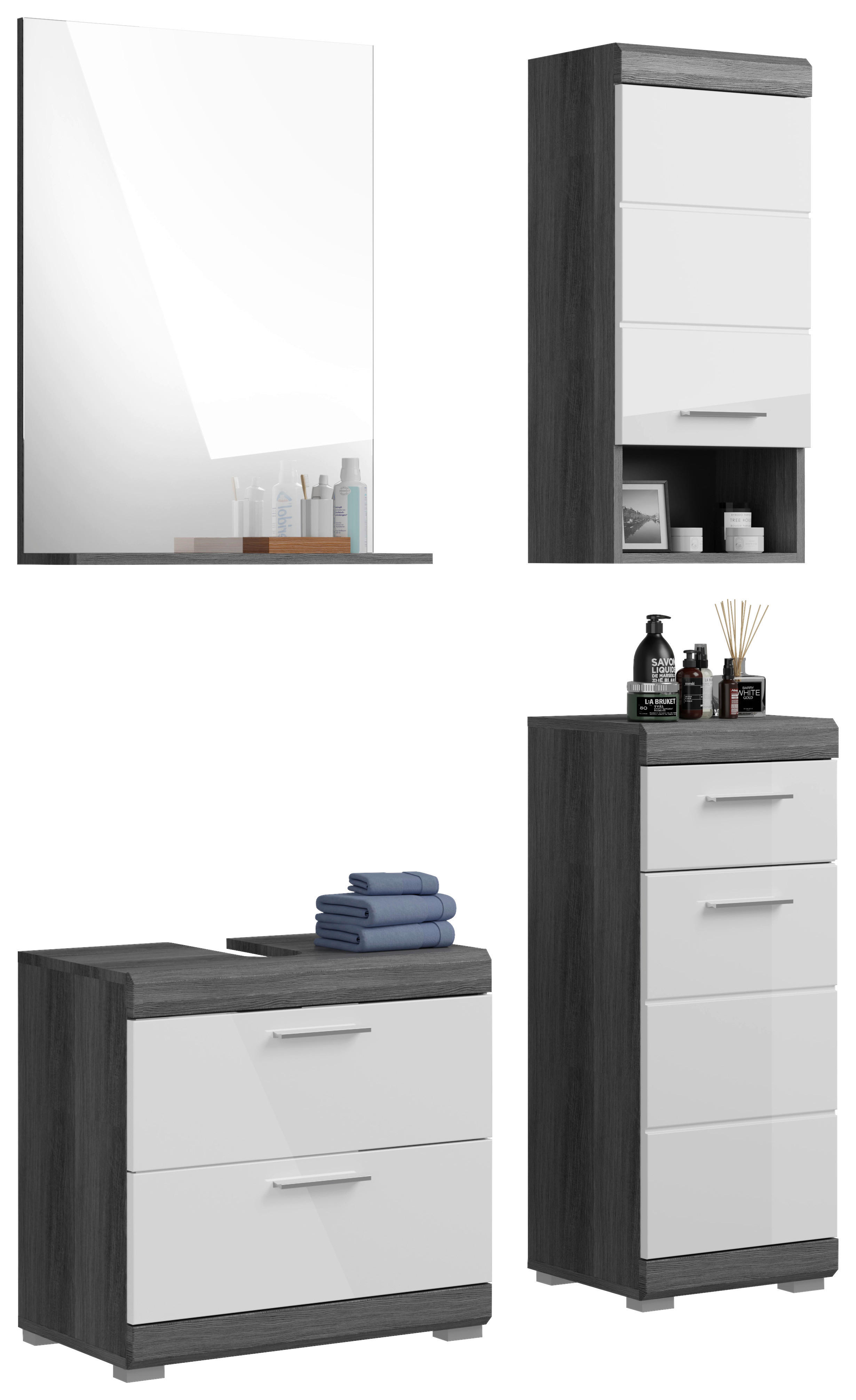 Badezimmer-Set Scout Rauchsilber Nachbildung weiß Hochglanz B/H/T: ca. 112x191x34 cm Scout - weiß (112,00/191,00/34,00cm) - xonox.home