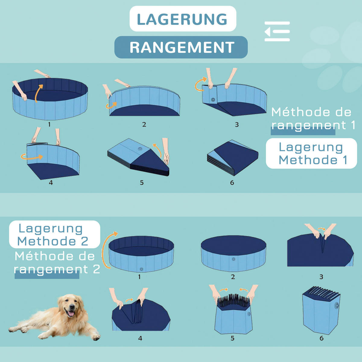PawHut Hunde-Zubehör blau Polypropylen B/H/L: ca. 120x120x30 cm Hundepool - blau (30,00/120,00/120,00cm) - PawHut