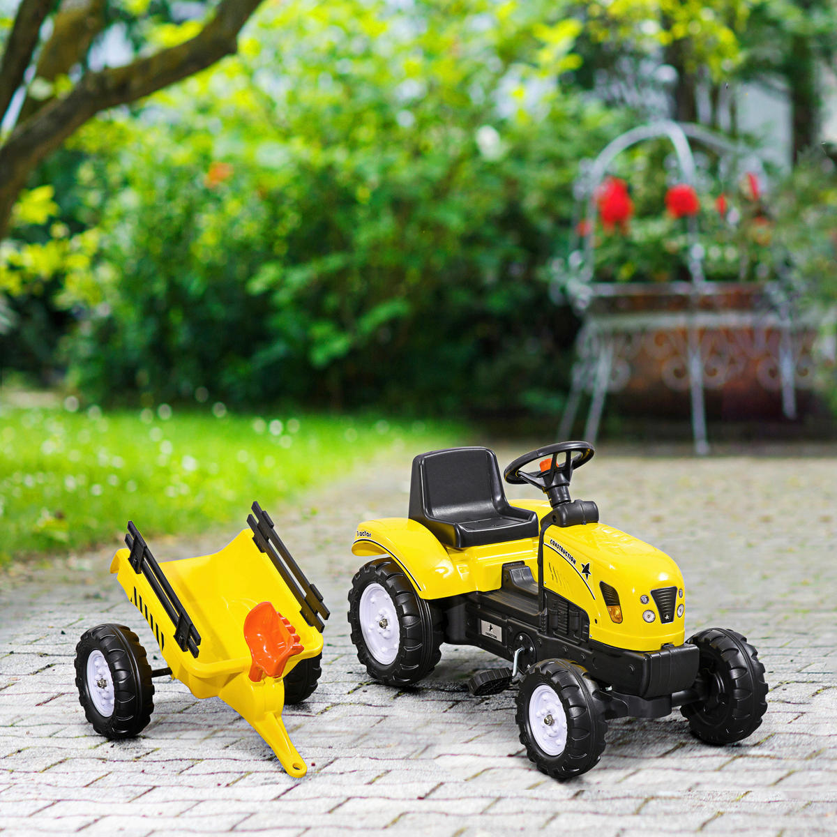 HOMCOM Kinder-Fahrzeug gelb B/H/L: ca. 42x133x51 cm Trettraktor - gelb (51,00/42,00/133,00cm) - HOMCOM