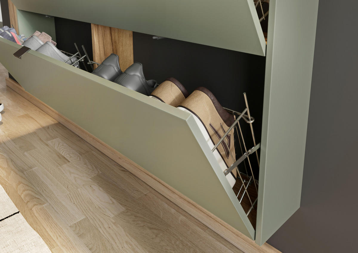 Schuhschrank 1392-629 Eiche Navarra Nachbildung grün B/H/T: ca. 140x85x19 cm 1392-629 - Eiche/grün (140,00/85,00/19,00cm) - Germania