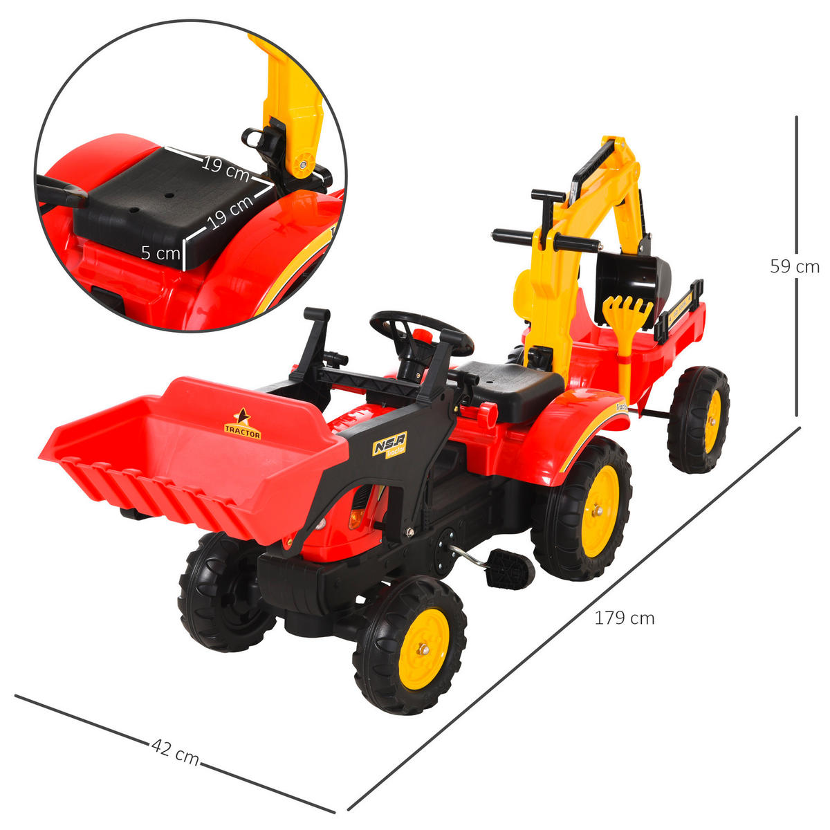 HOMCOM Kinder-Tretbagger B/H/L: ca. 42x59x179 cm Kinder-Tretbagger - rot (179,00/42,00/59,00cm) - HOMCOM