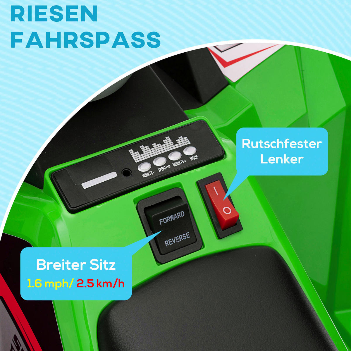 HOMCOM Kinder Elektrofahrzeug schwarz B/H/L: ca. 41,5x48,5x106 cm Kinder Elektrofahrzeug - schwarz/grün (106,00/41,50/48,50cm) - HOMCOM
