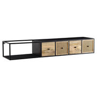 TV-Bank schwarz pulverbeschichtet natur Eisen Echtholz B/H/T: ca. 150x25x35 cm TV Konsole - natur/schwarz (150,00/25,00/35,00cm) - Wohnling