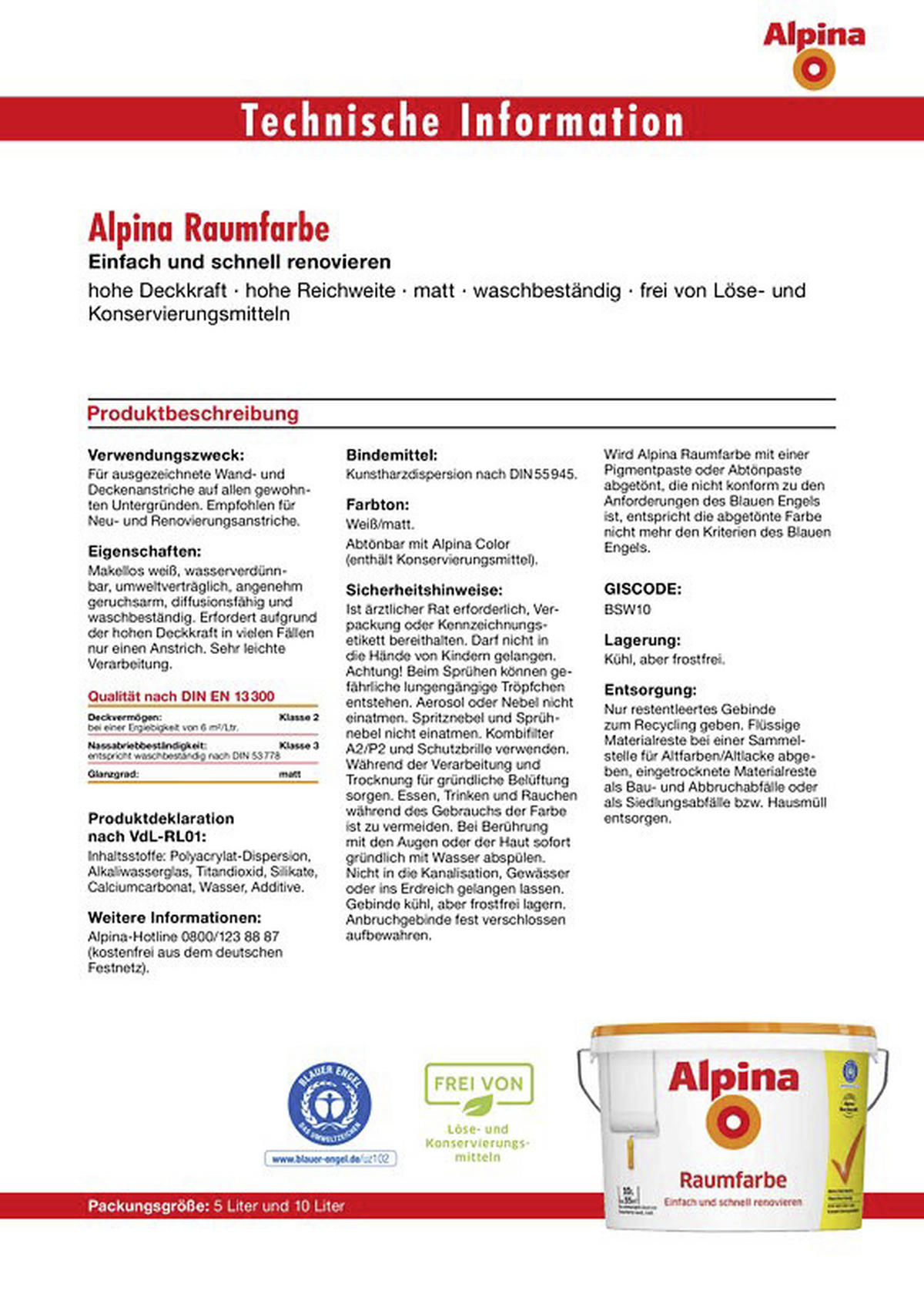 Alpina Raumfarbe weiß ca. 5 l Raumfarbe_Alpina 5l - weiß (5,00l) - Alpina