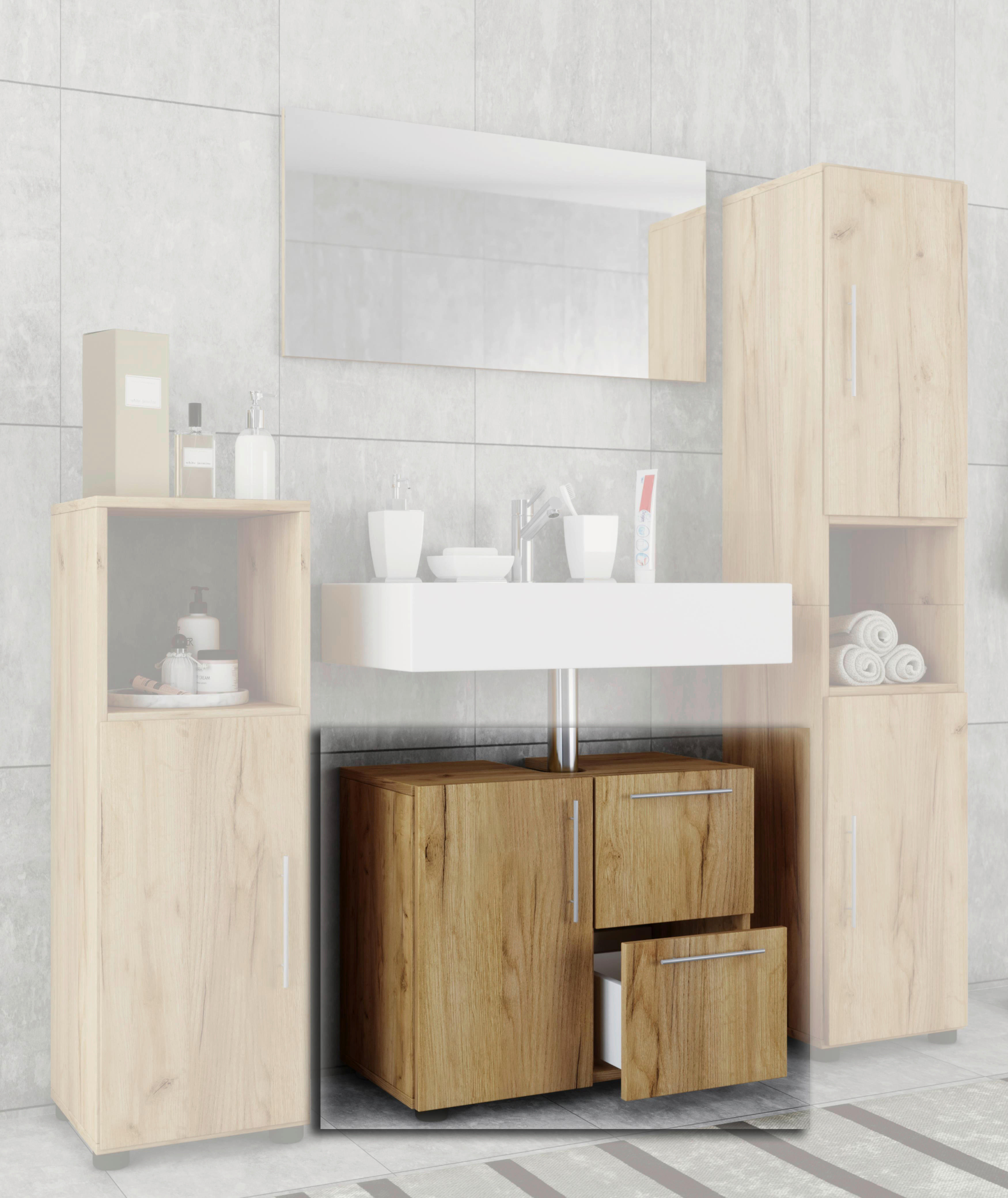 Badunterschrank Flandu Eiche Honig Nachbildung B/H/T: ca. 60x51x30 cm Flandu - Eiche (60,00/51,00/30,00cm) - VCM Möbel