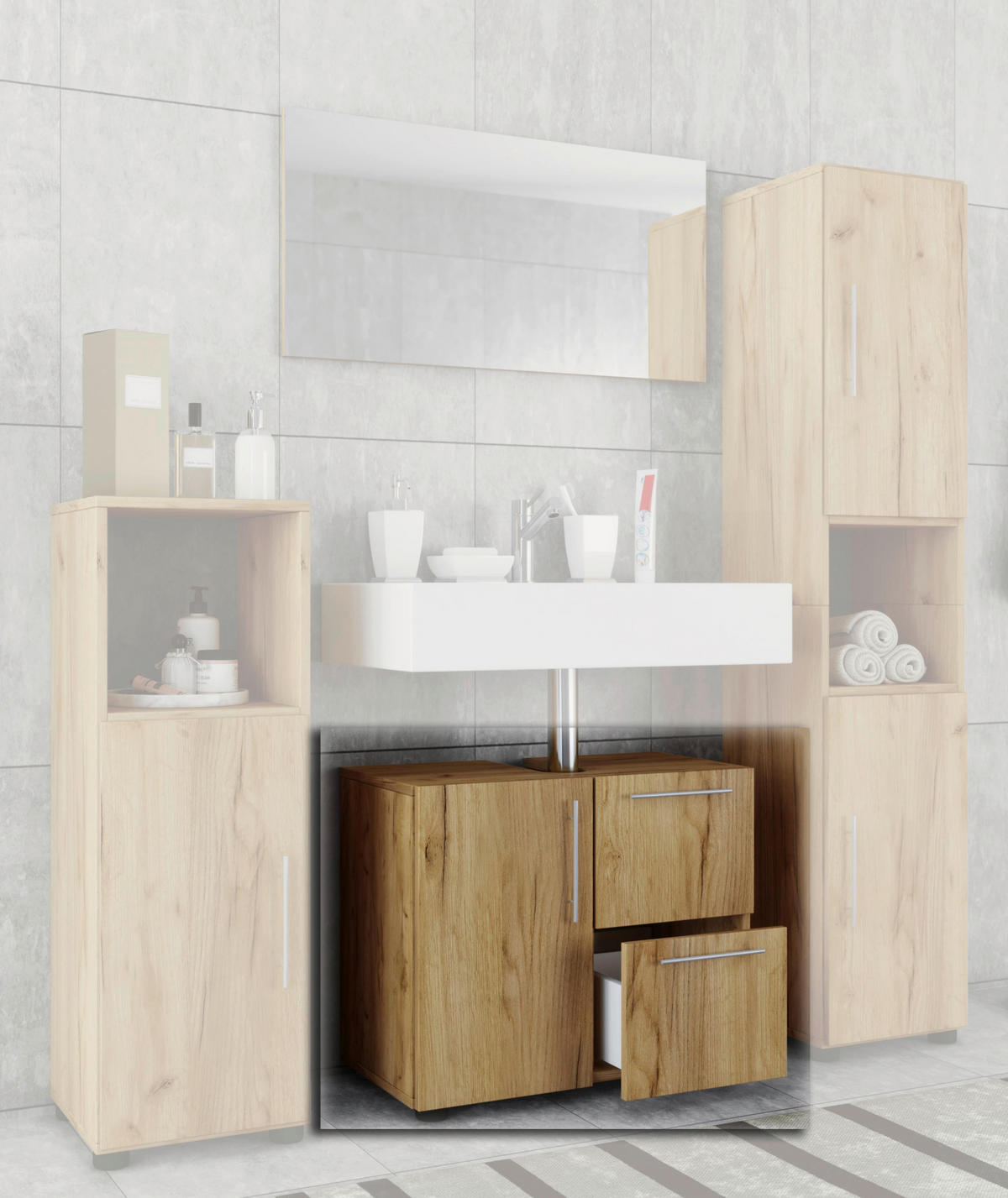 Badunterschrank Flandu Eiche Honig Nachbildung B/H/T: ca. 60x51x30 cm Flandu - Eiche (60,00/51,00/30,00cm) - VCM Möbel