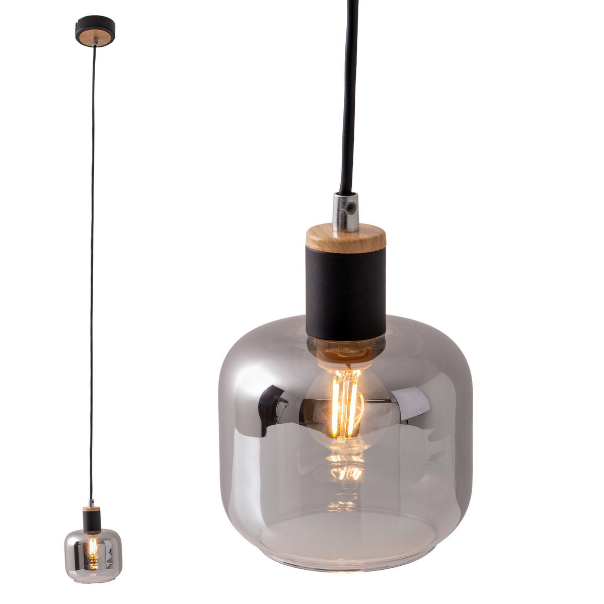 Näve Leuchten Pendelleuchte 6116622 schwarz Glas Metall B/H/T: ca. 13x120x13 cm E14 1 Brennstellen Fumoso - schwarz (13,00/120,00/13,00cm) - Näve Leuchten