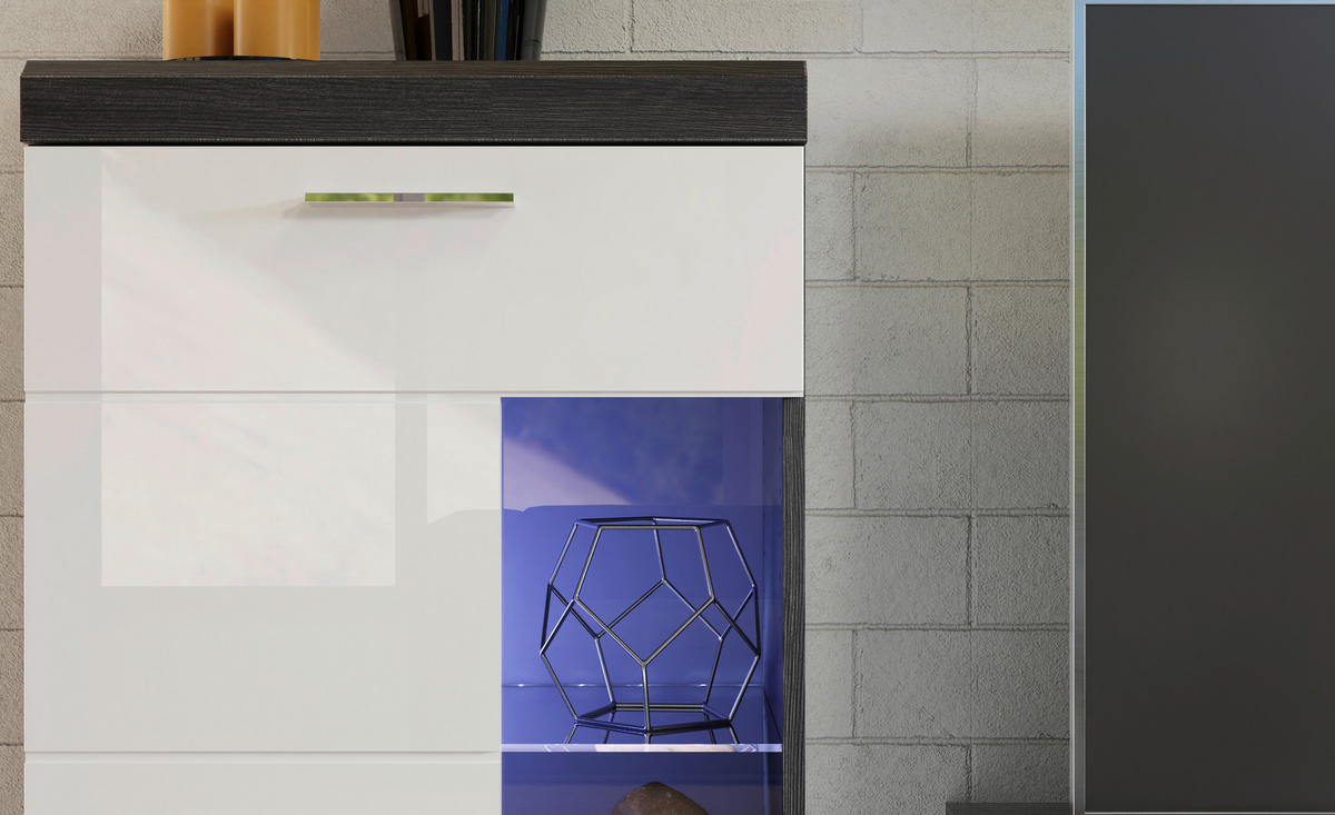 Wohnwand Scout Rauchsilber Nachbildung weiß Hochglanz B/H/T: ca. 265x185x40 cm Scout - weiß (265,00/185,00/40,00cm)