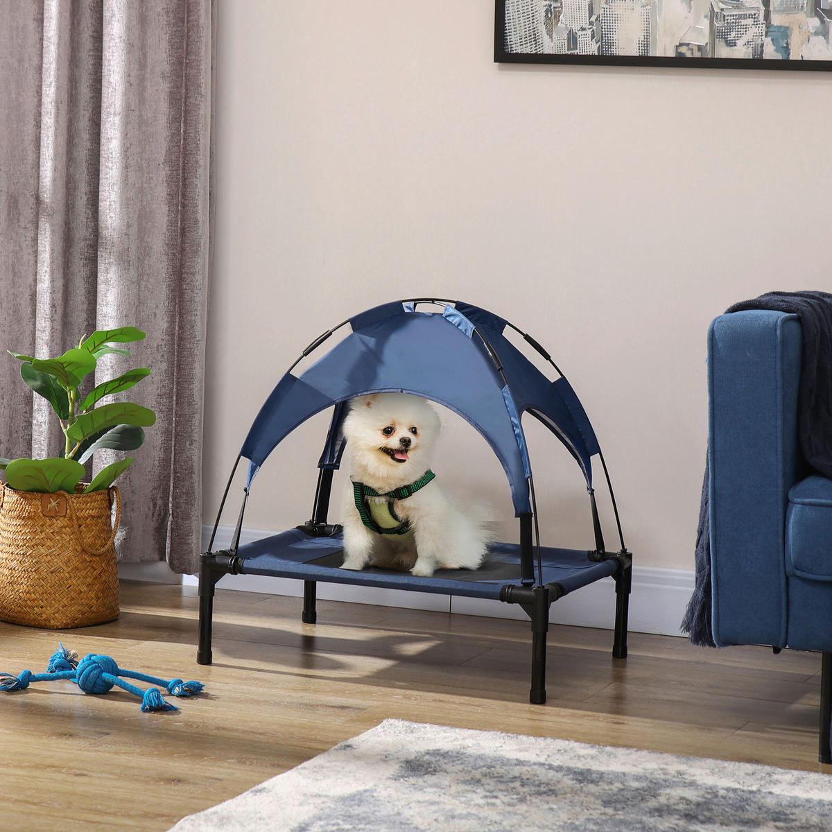 PawHut Hunde-Zubehör dunkelblau Edelstahl B/H/L: ca. 46x61x62 cm Hundebett - schwarz/dunkelblau (62,00/46,00/61,00cm) - PawHut