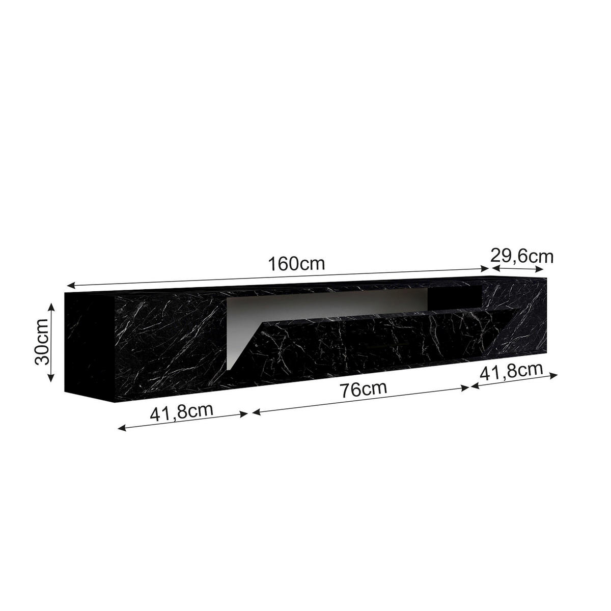 TV-Lowboard Acworth schwarz Marmor Optik B/H/T: ca. 160x30x29,6 cm Acworth - schwarz (160,00/30,00/29,60cm) - moebel17