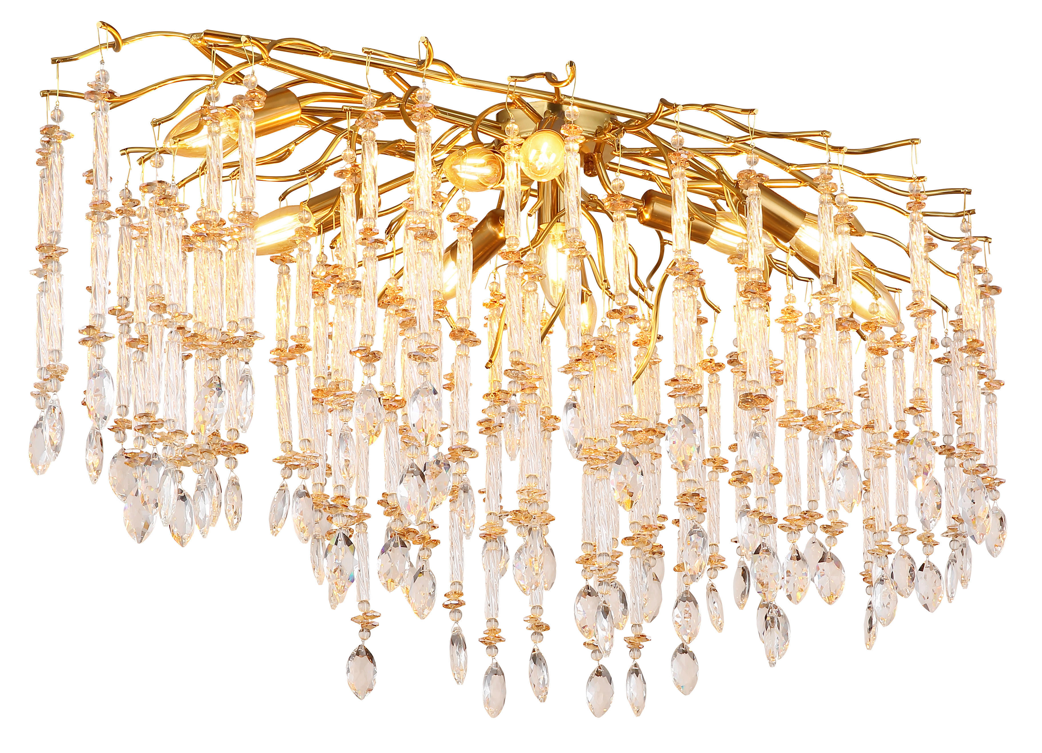 GLOBO Deckenleuchte amber gold klar Metall Glas B/H/L: ca. 55x48x100 cm E14 10 Brennstellen Gloria - gold/klar (100,00/55,00/48,00cm) - GLOBO