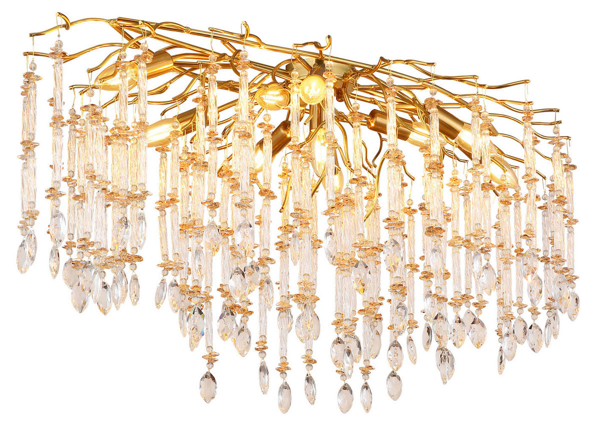 GLOBO Deckenleuchte amber gold klar Metall Glas B/H/L: ca. 55x48x100 cm E14 10 Brennstellen Gloria - gold/klar (100,00/55,00/48,00cm) - GLOBO