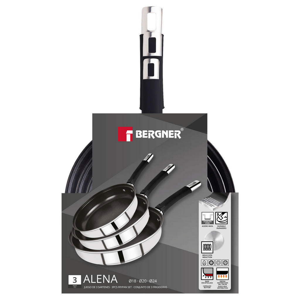 Thumbnail - BERGNER Pfannenset Alena silber Edelstahl 3 tlg.