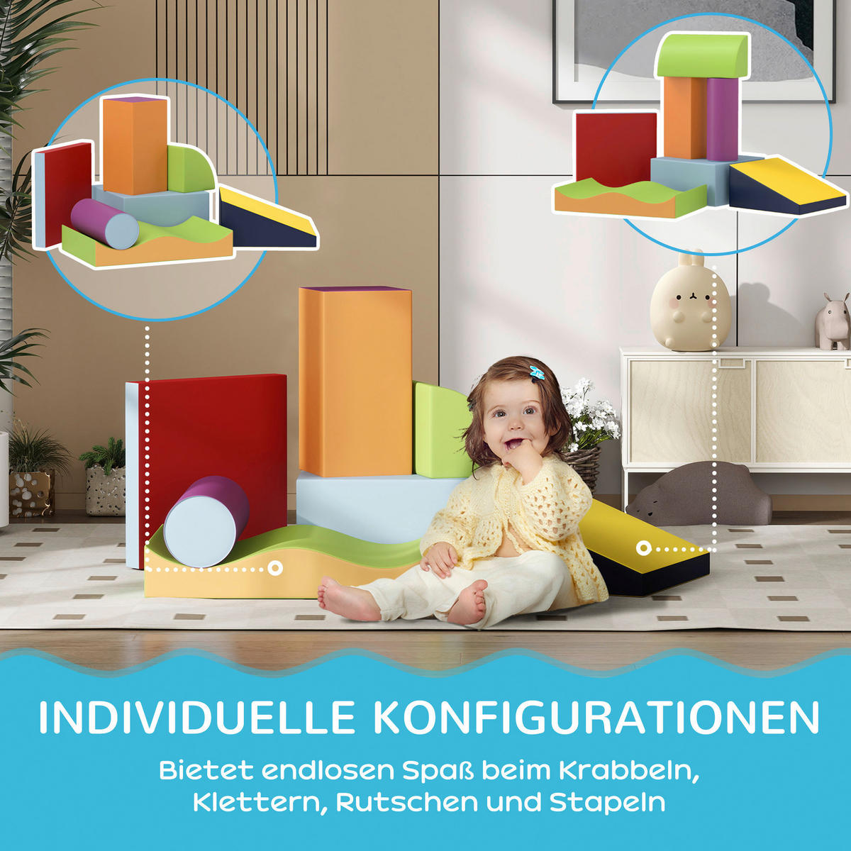 HOMCOM Softbausteine B/H/L: ca. 40x11x60 cm Softbausteine - multicolor (60,00/40,00/11,00cm) - HOMCOM