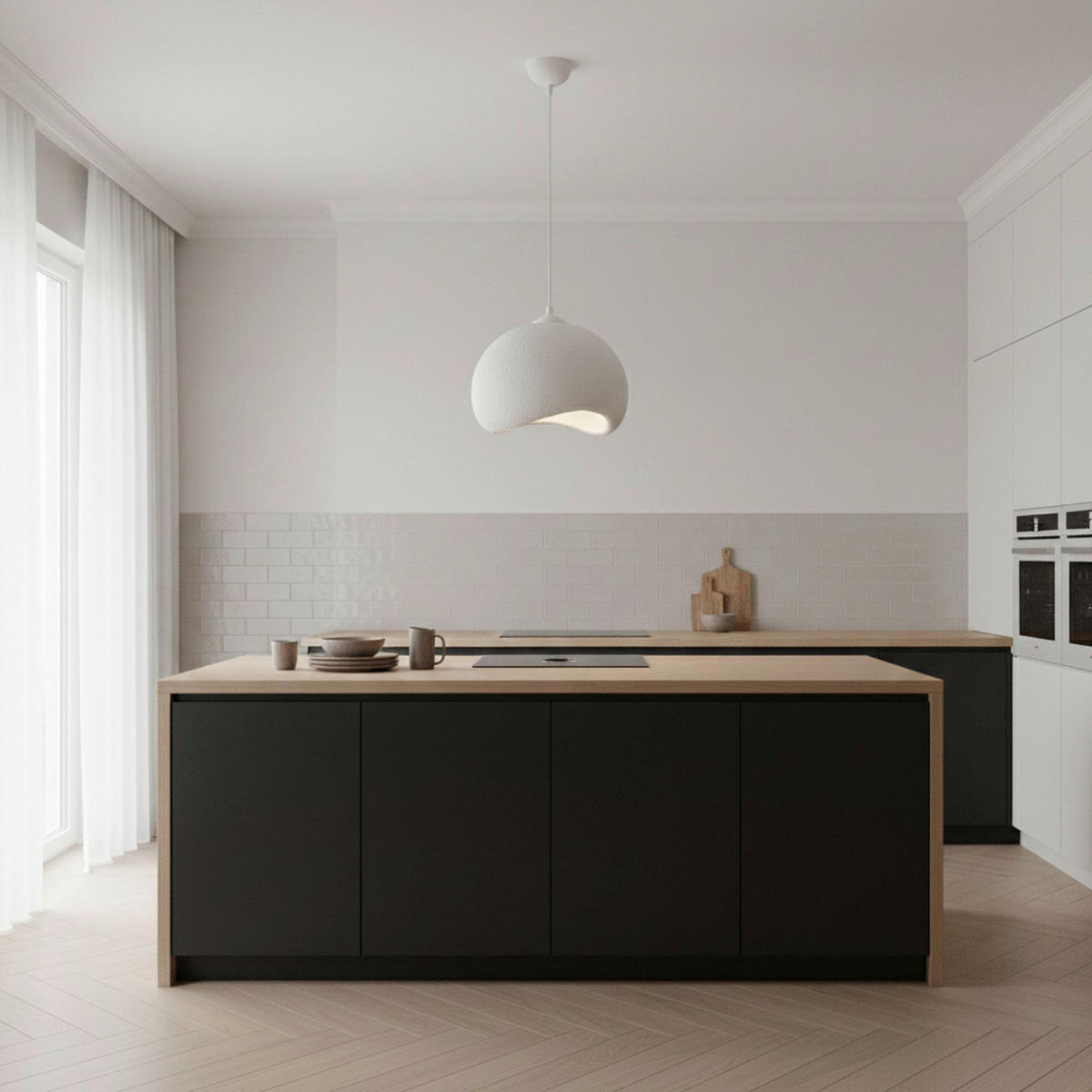 Opviq Pendelleuchte weiß Metall Polyester-Mischgewebe B/H/L: ca. 29x120x34 cm E27 1 Brennstellen Yontu - 15850 - weiß (34,00/29,00/120,00cm) - Opviq