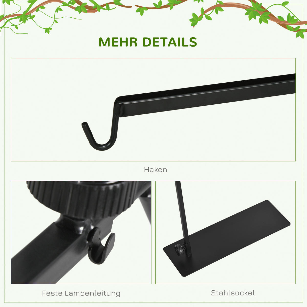 PawHut Reptilien-Lampenständer schwarz Stahl B/H/L: ca. 15x95x40 cm Reptilien-Lampenständer - schwarz (40,00/15,00/95,00cm) - PawHut