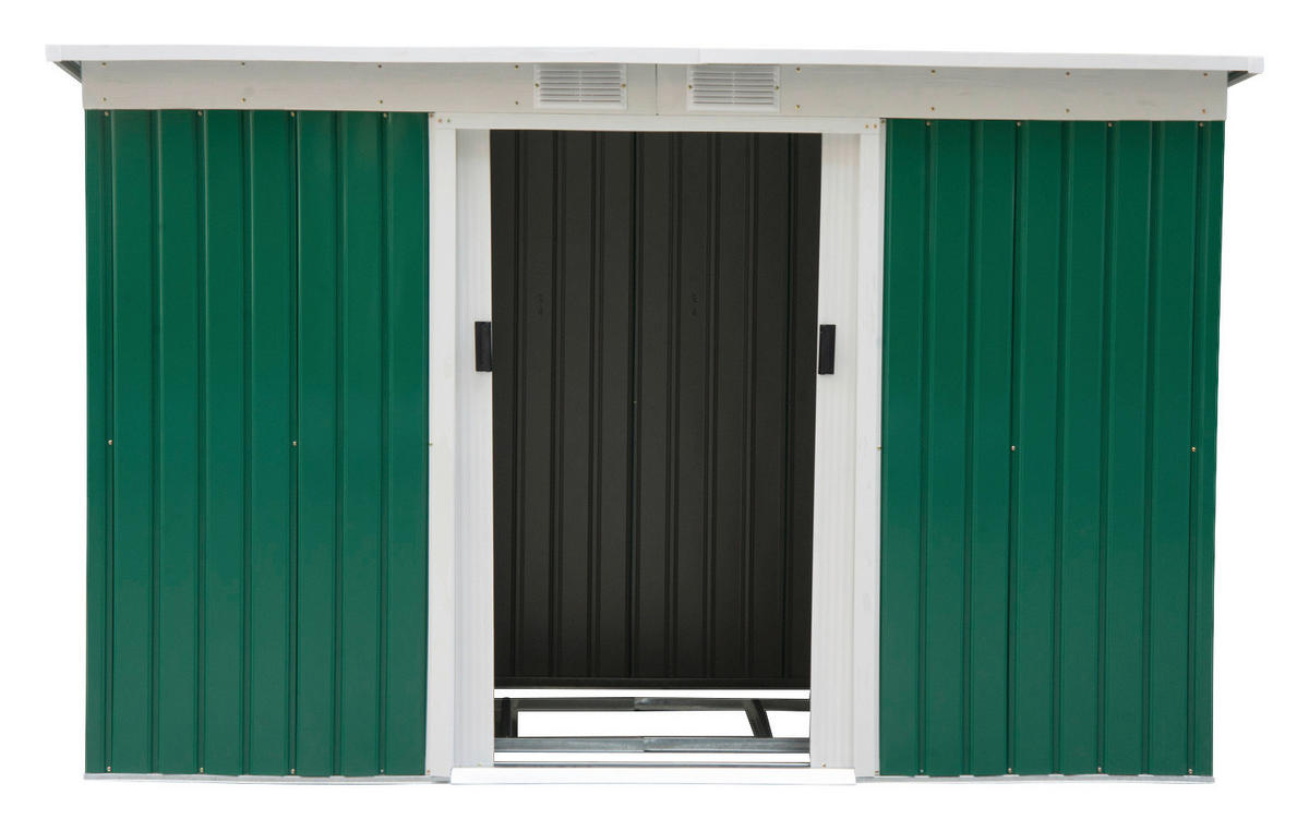 Outsunny Gartenschrank grün Stahl B/H/L: ca. 130x173x277 cm Gartenschrank_mit_Schiebetür - weiß/grün (277,00/130,00/173,00cm) - Outsunny