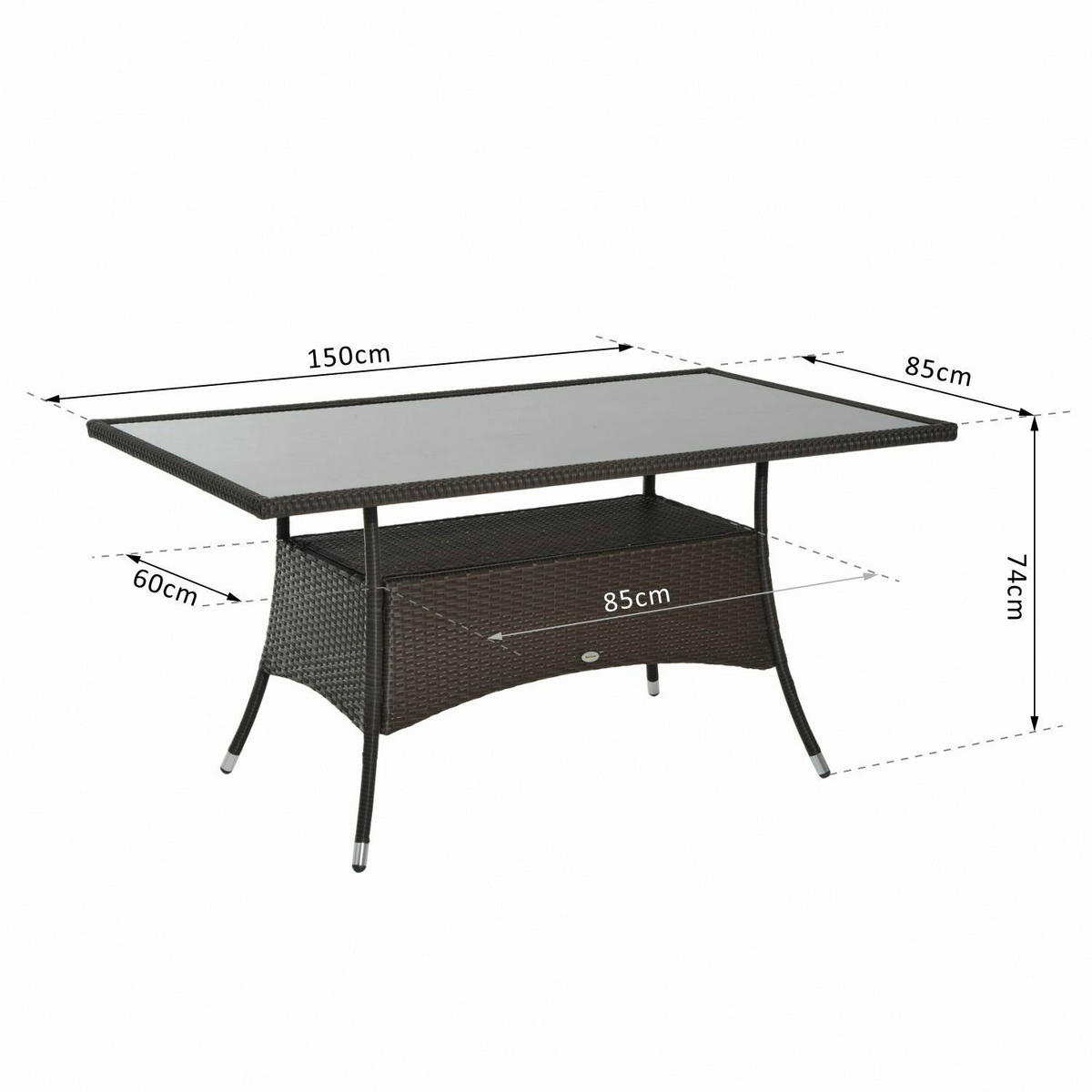 Outsunny Gartentisch schwarz Polyrattan B/H/L: ca. 85x74x150 cm Gartentisch - braun/schwarz (150,00/85,00/74,00cm) - Outsunny