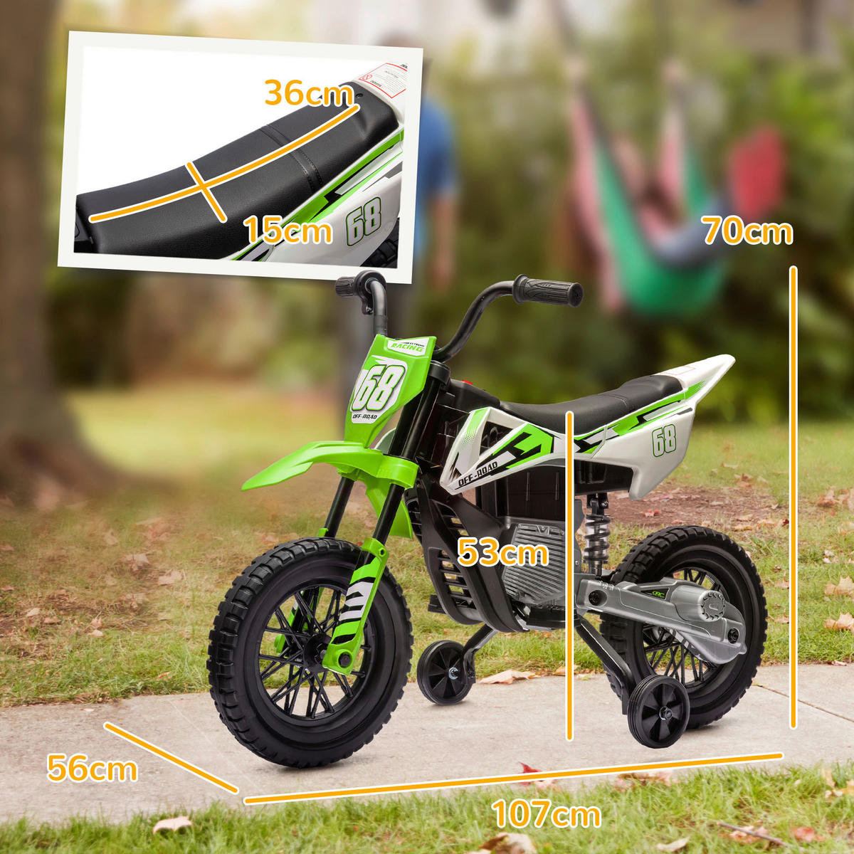AIYAPLAY Kinder-Elektromotorrad grün B/H/L: ca. 56x70x107 cm Kinder-Elektromotorrad - grün (107,00/56,00/70,00cm) - AIYAPLAY
